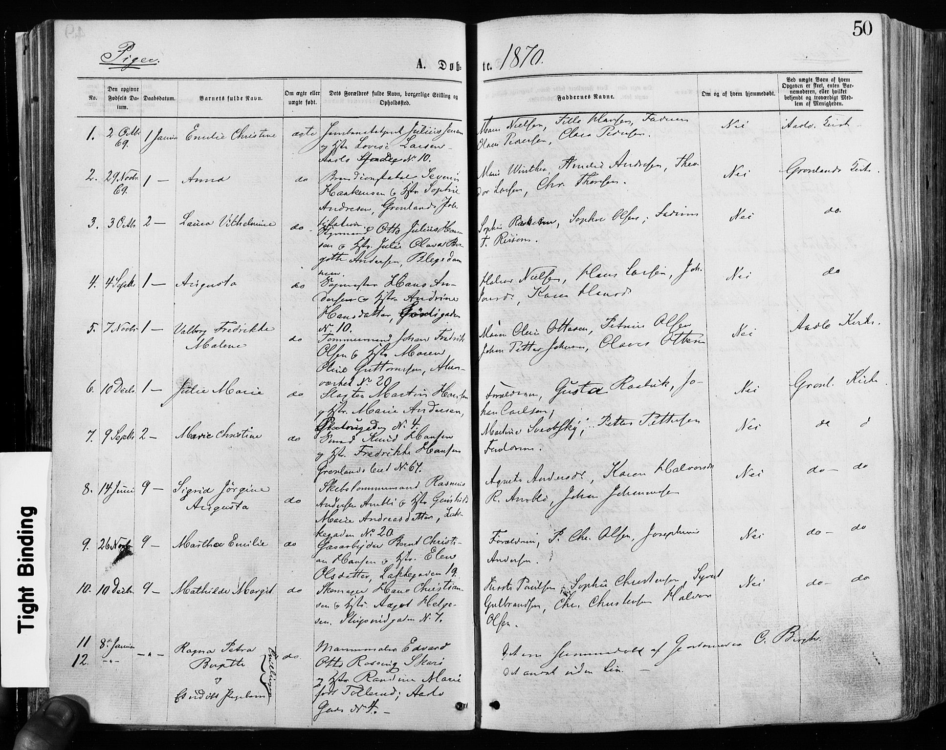 Grønland prestekontor Kirkebøker, AV/SAO-A-10848/F/Fa/L0004: Parish register (official) no. 4, 1869-1880, p. 50