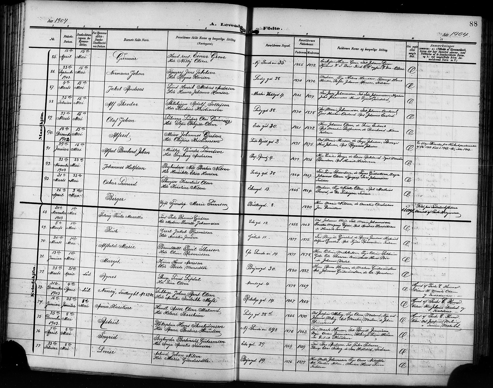 Sandviken Sokneprestembete, AV/SAB-A-77601/H/Hb/L0004: Parish register (copy) no. B 1, 1901-1914, p. 88