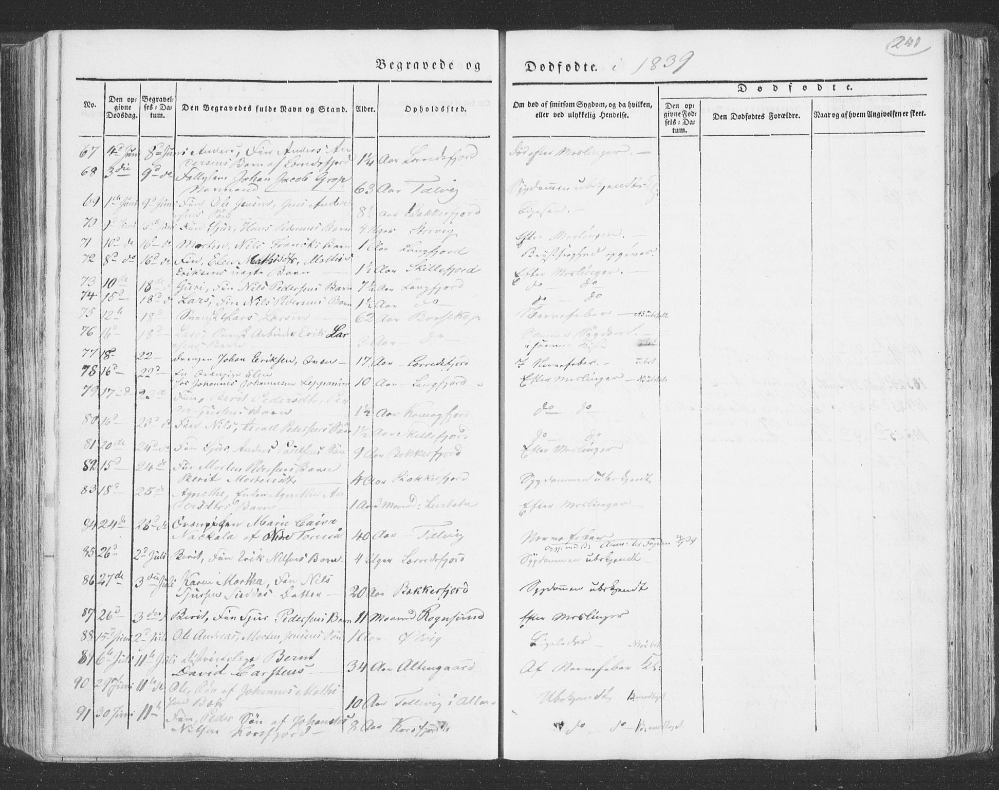 Talvik sokneprestkontor, AV/SATØ-S-1337/H/Ha/L0009kirke: Parish register (official) no. 9, 1837-1852, p. 241