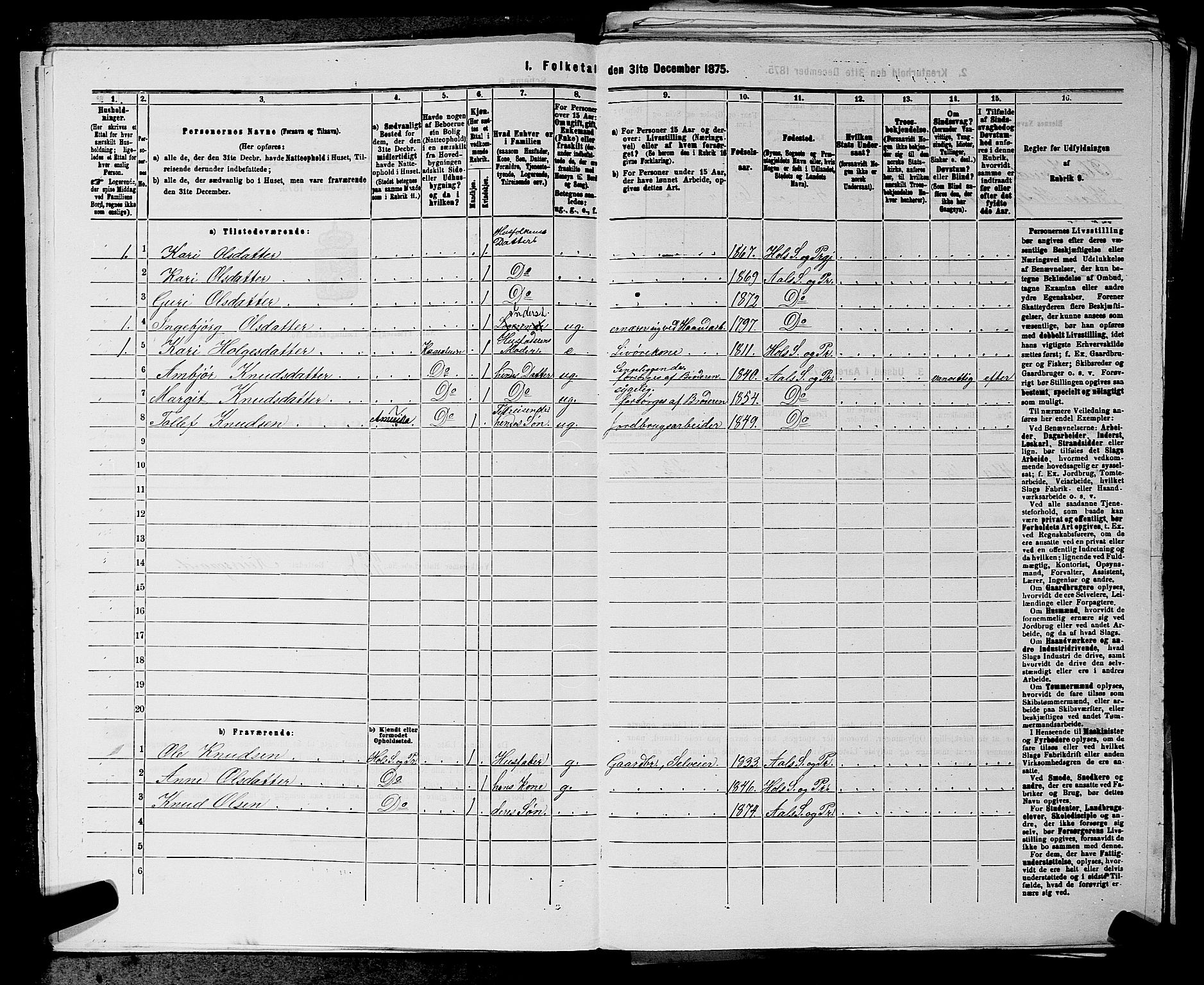 SAKO, 1875 census for 0619P Ål, 1875, p. 1105