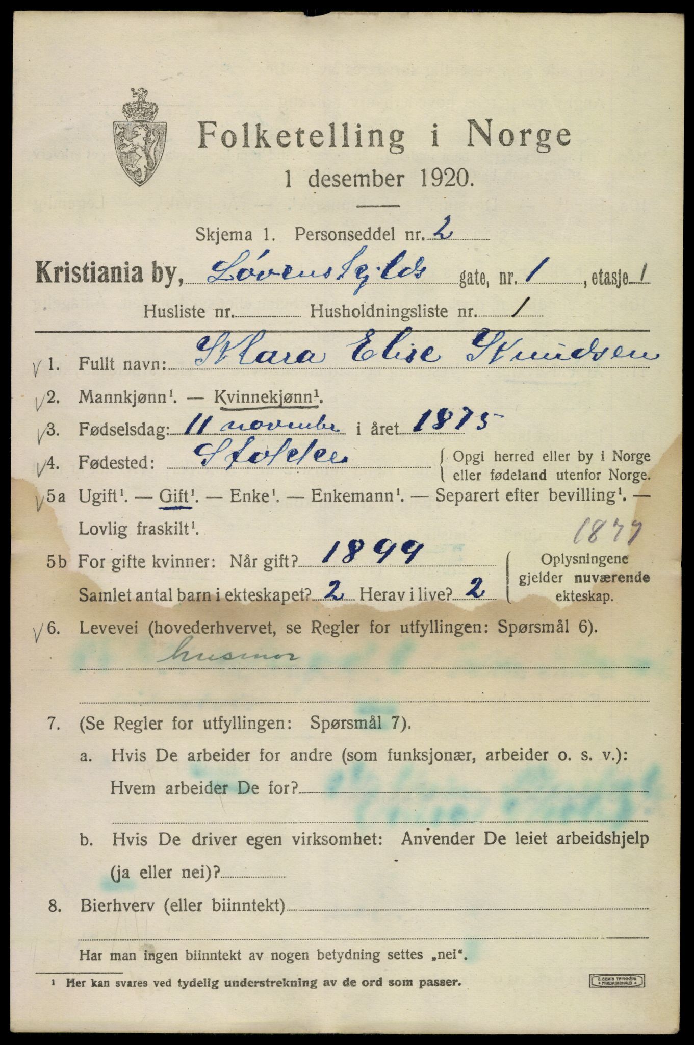 SAO, 1920 census for Kristiania, 1920, p. 367949