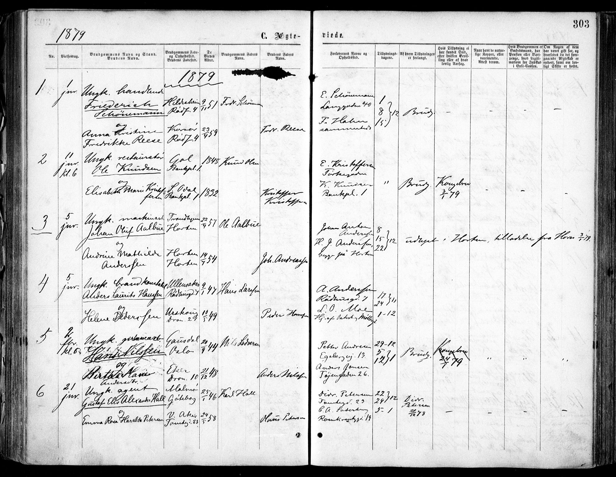 Oslo domkirke Kirkebøker, SAO/A-10752/F/Fa/L0021: Parish register (official) no. 21, 1865-1884, p. 303