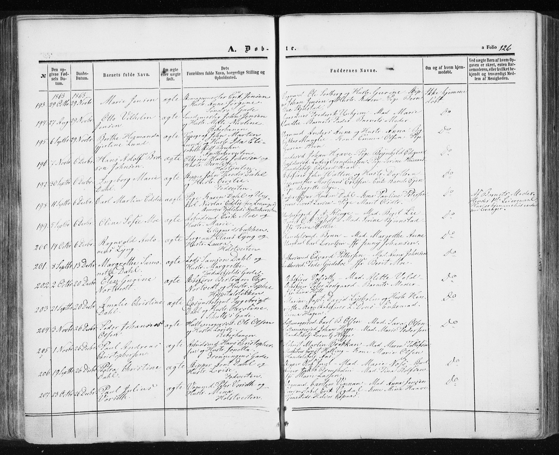 Ministerialprotokoller, klokkerbøker og fødselsregistre - Sør-Trøndelag, SAT/A-1456/601/L0053: Parish register (official) no. 601A21, 1857-1865, p. 126