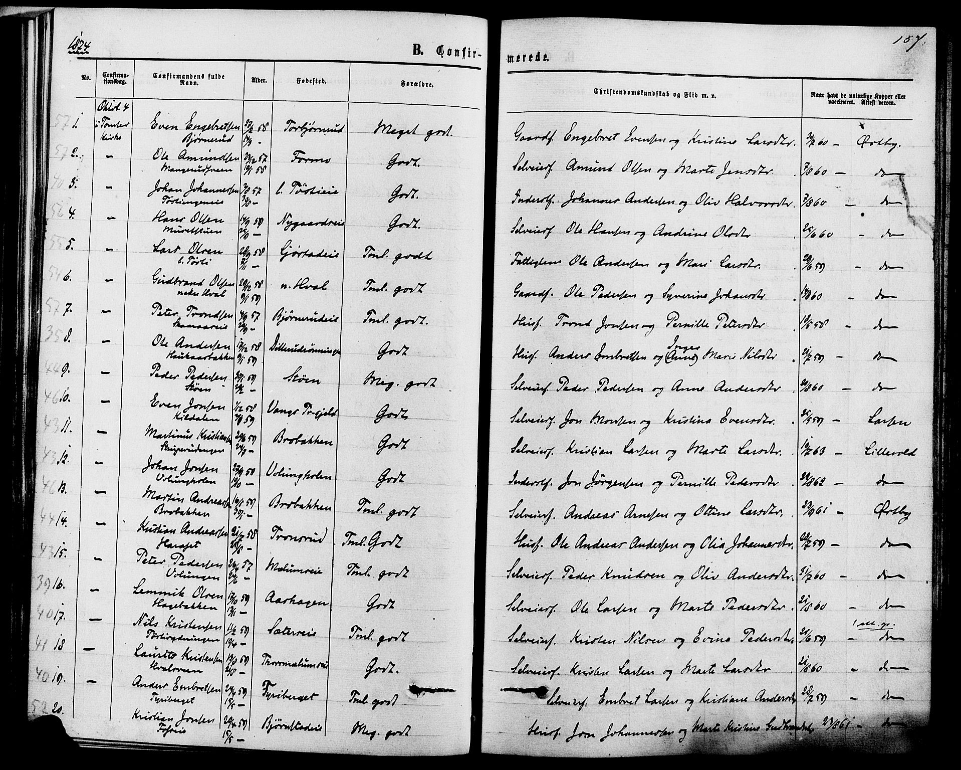 Romedal prestekontor, AV/SAH-PREST-004/K/L0006: Parish register (official) no. 6, 1866-1886, p. 157