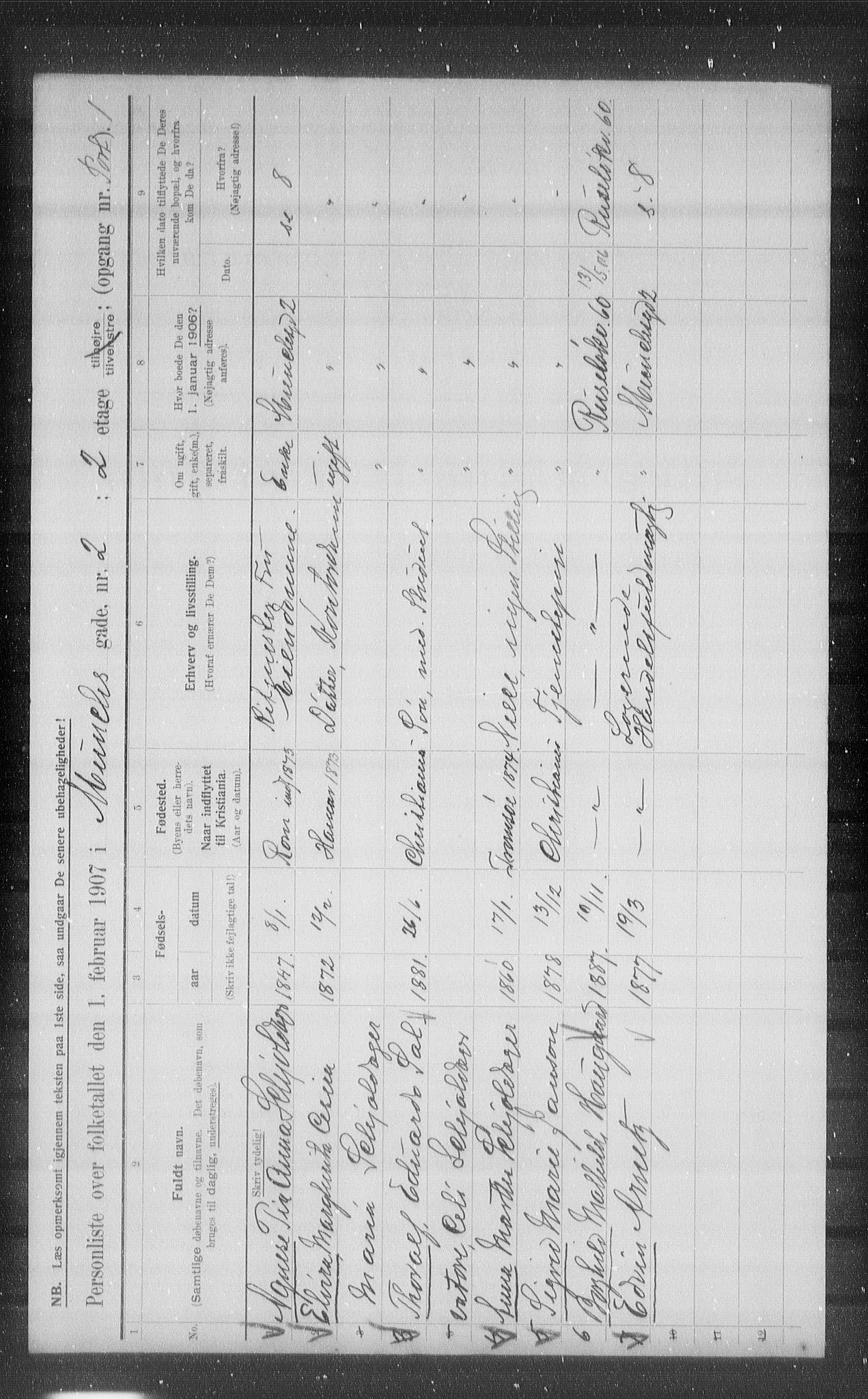 OBA, Municipal Census 1907 for Kristiania, 1907, p. 34023