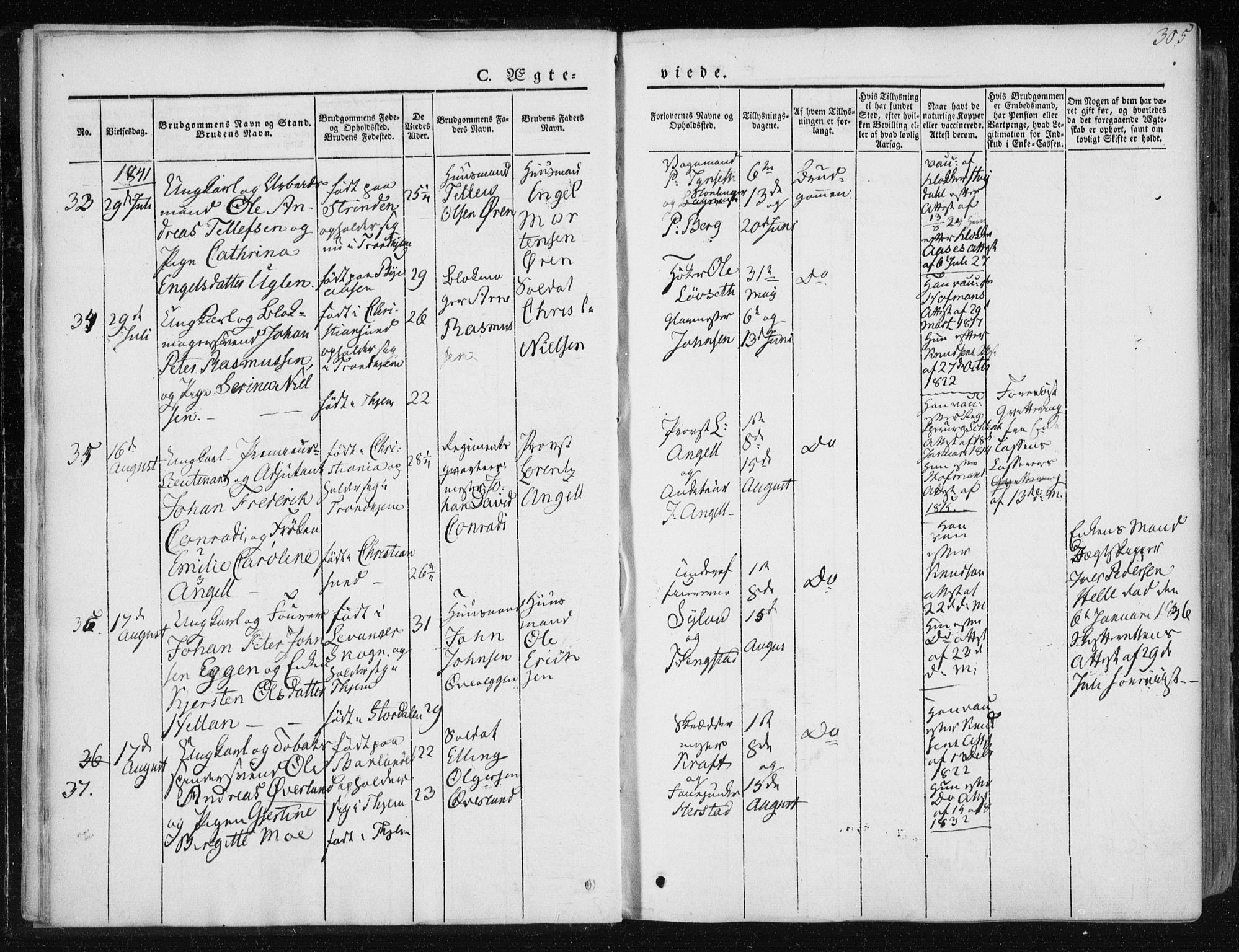 Ministerialprotokoller, klokkerbøker og fødselsregistre - Sør-Trøndelag, SAT/A-1456/601/L0049: Parish register (official) no. 601A17, 1839-1847, p. 305