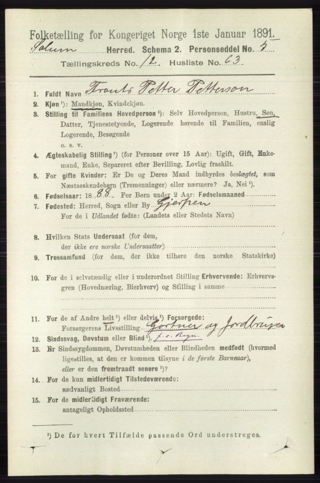 RA, 1891 census for 0818 Solum, 1891, p. 5979