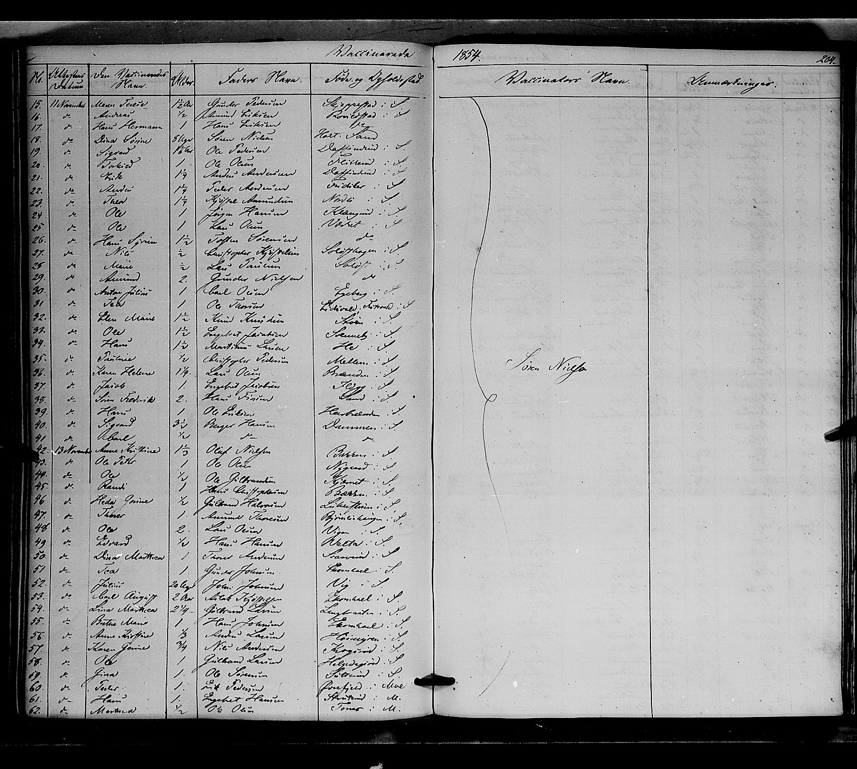 Nord-Odal prestekontor, SAH/PREST-032/H/Ha/Haa/L0003: Parish register (official) no. 3, 1851-1865, p. 204