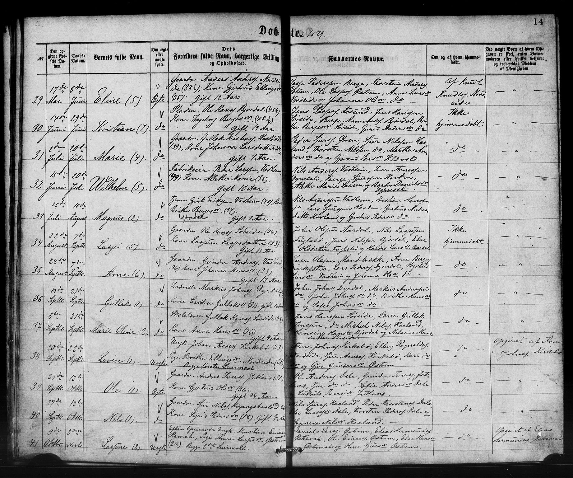 Lavik sokneprestembete, SAB/A-80901: Parish register (copy) no. B 2, 1870-1881, p. 14