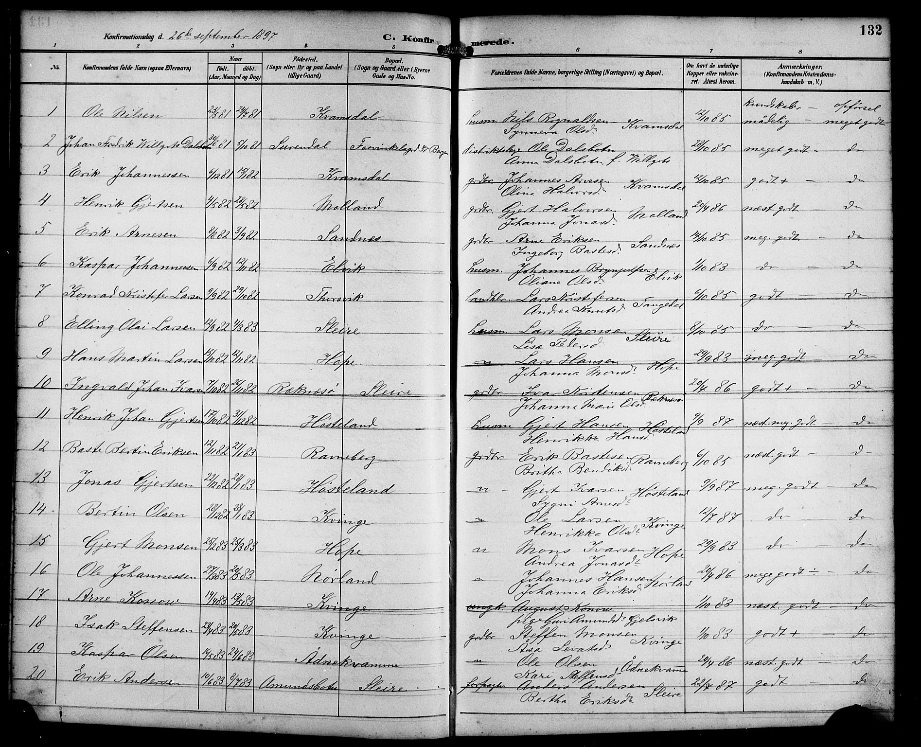 Masfjorden Sokneprestembete, SAB/A-77001: Parish register (copy) no. B 1, 1892-1913, p. 132