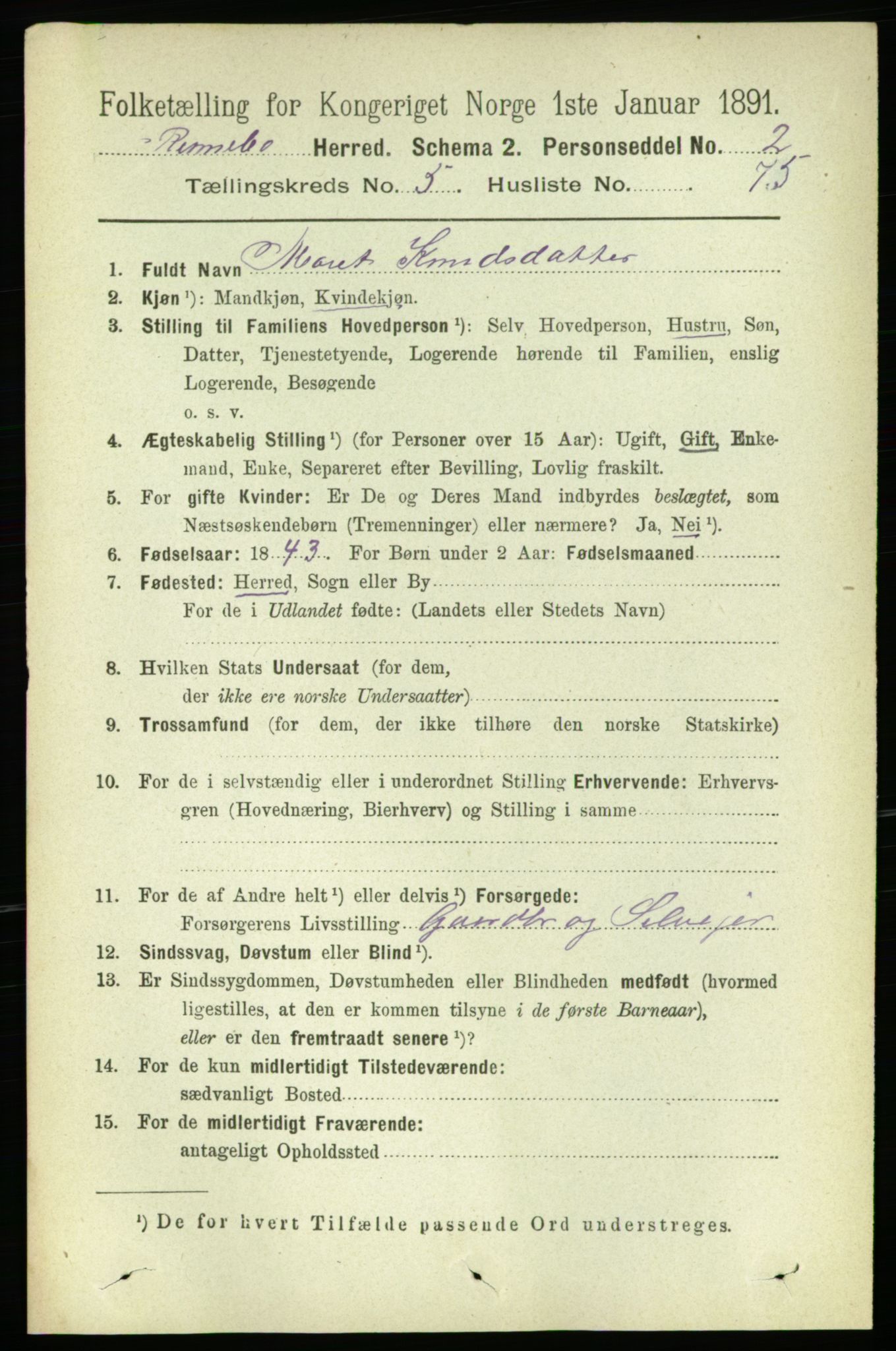 RA, 1891 census for 1635 Rennebu, 1891, p. 3042