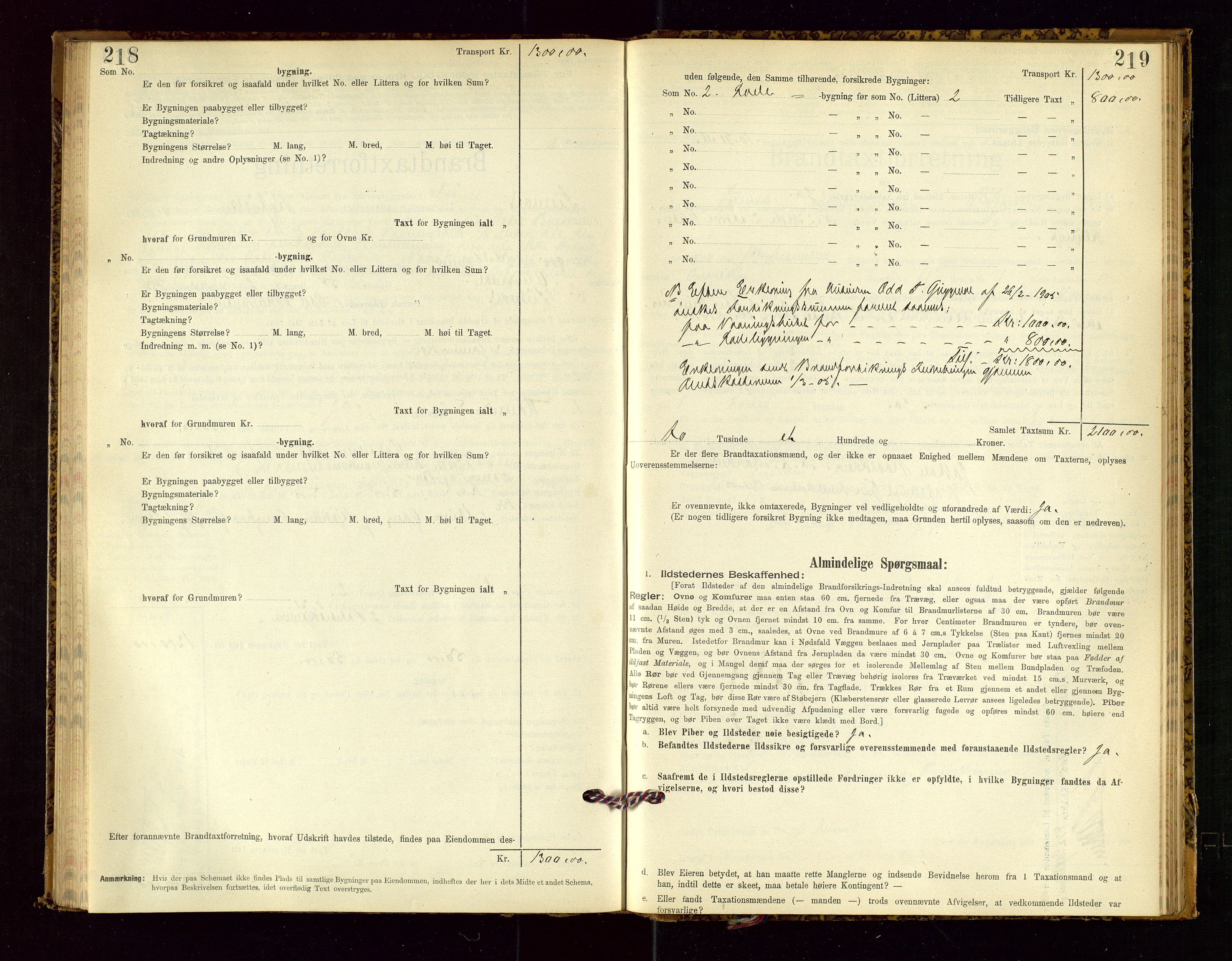 Suldal lensmannskontor, SAST/A-100419/Gob/L0001: "Brandtaxationsprotokol", 1894-1923, p. 218-219