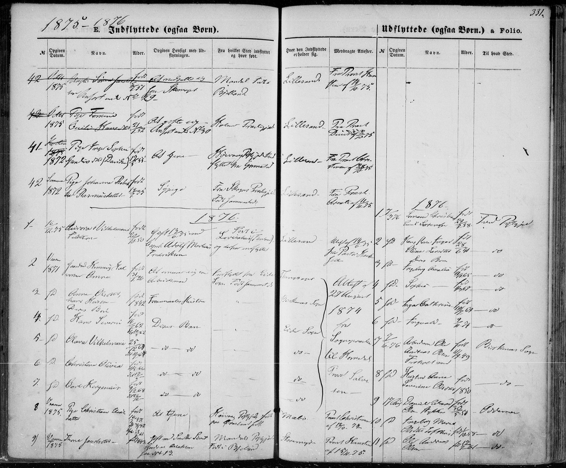 Vestre Moland sokneprestkontor, SAK/1111-0046/F/Fa/Fab/L0008: Parish register (official) no. A 8, 1873-1883, p. 331