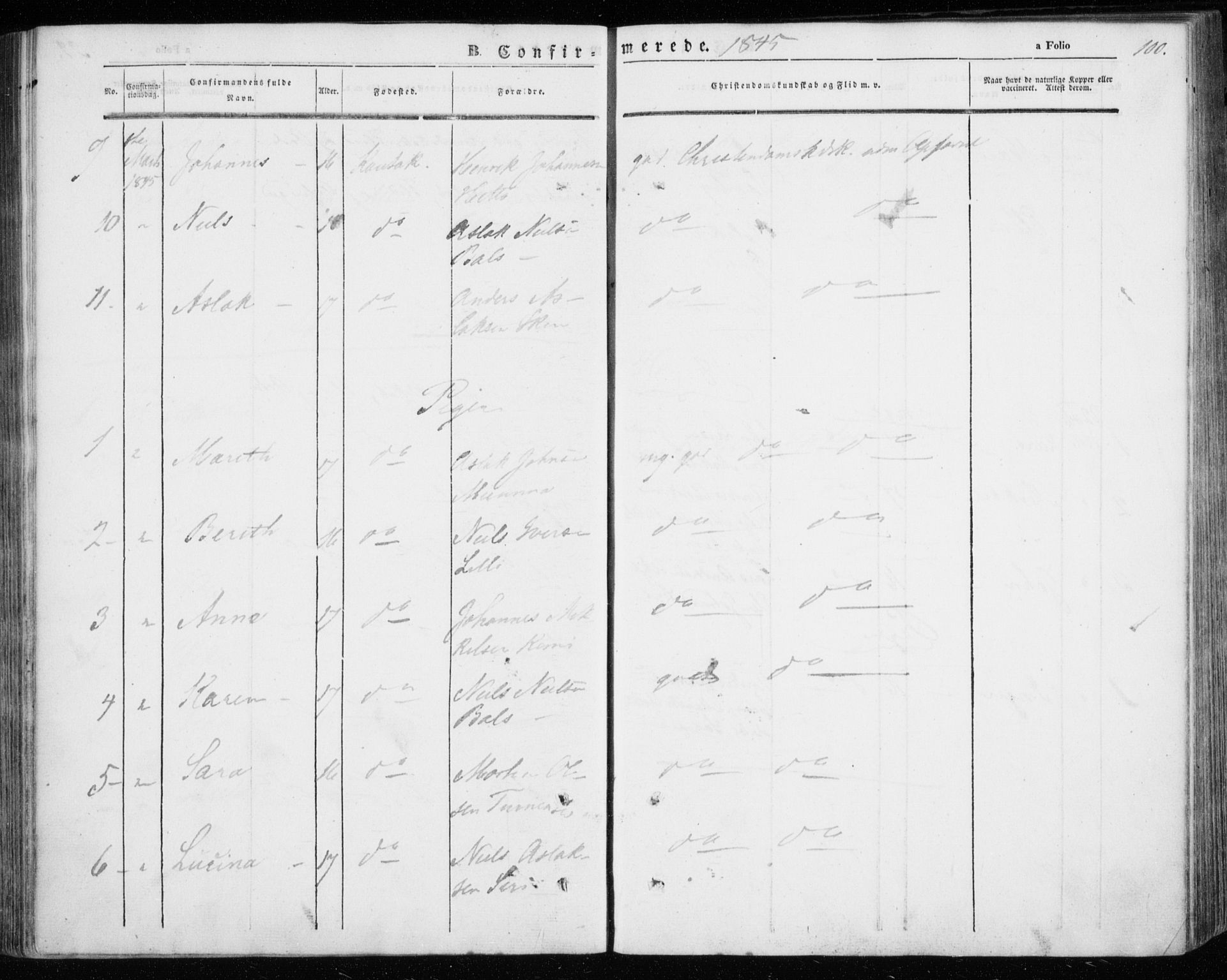 Kautokeino sokneprestembete, AV/SATØ-S-1340/H/Ha/L0002.kirke: Parish register (official) no. 2, 1843-1861, p. 100