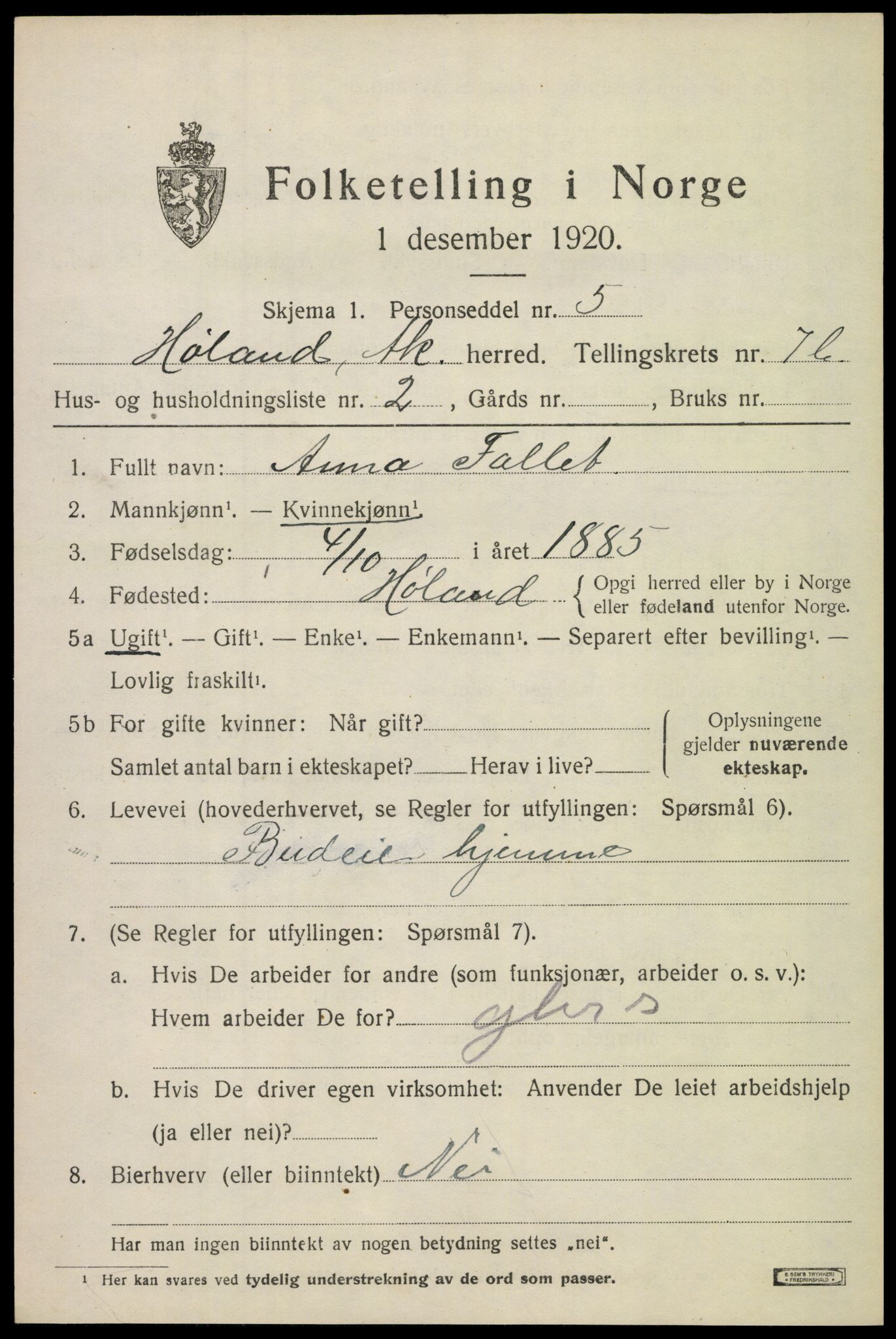 SAO, 1920 census for Høland, 1920, p. 9667