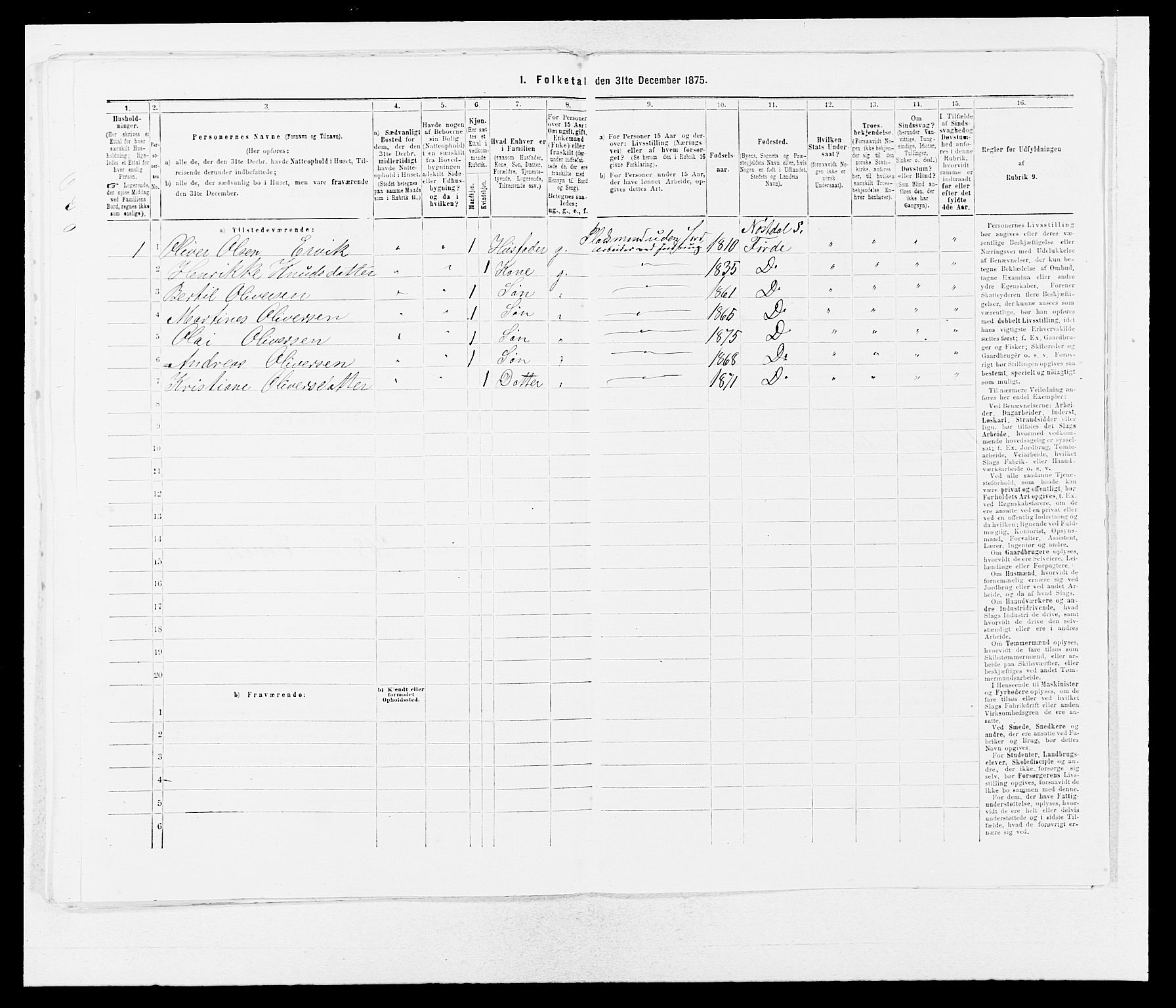 SAB, 1875 census for 1432P Førde, 1875, p. 998