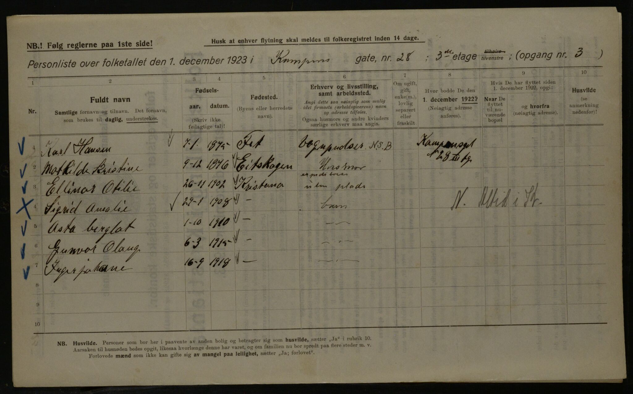 OBA, Municipal Census 1923 for Kristiania, 1923, p. 53839