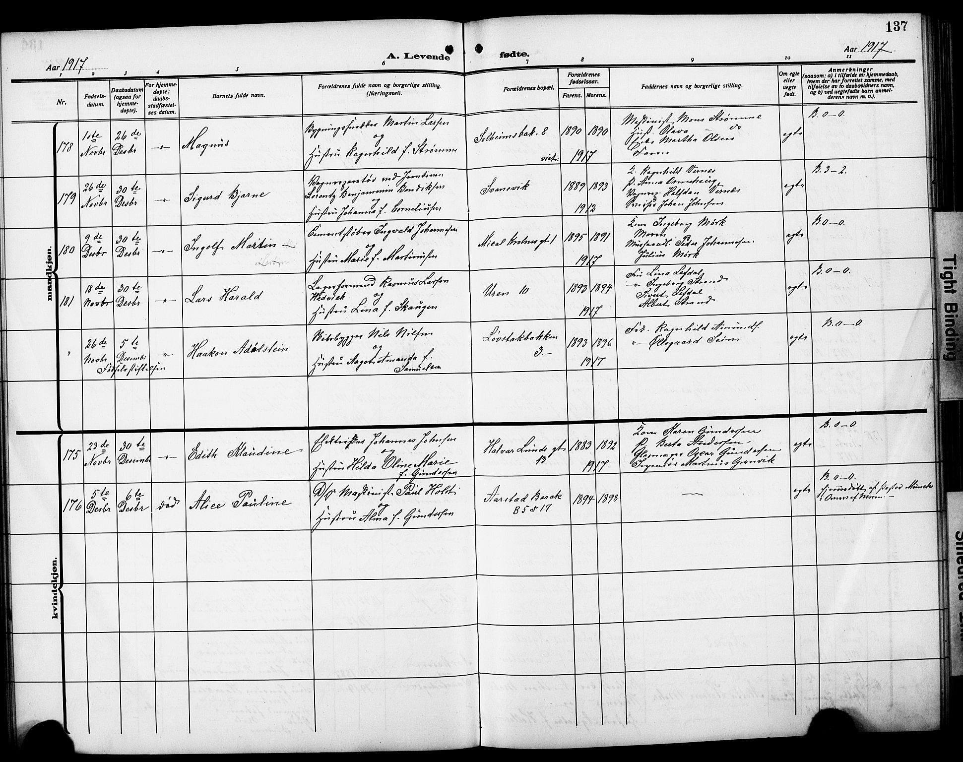 Årstad Sokneprestembete, AV/SAB-A-79301/H/Hab/L0003: Parish register (copy) no. A 3, 1912-1921, p. 137