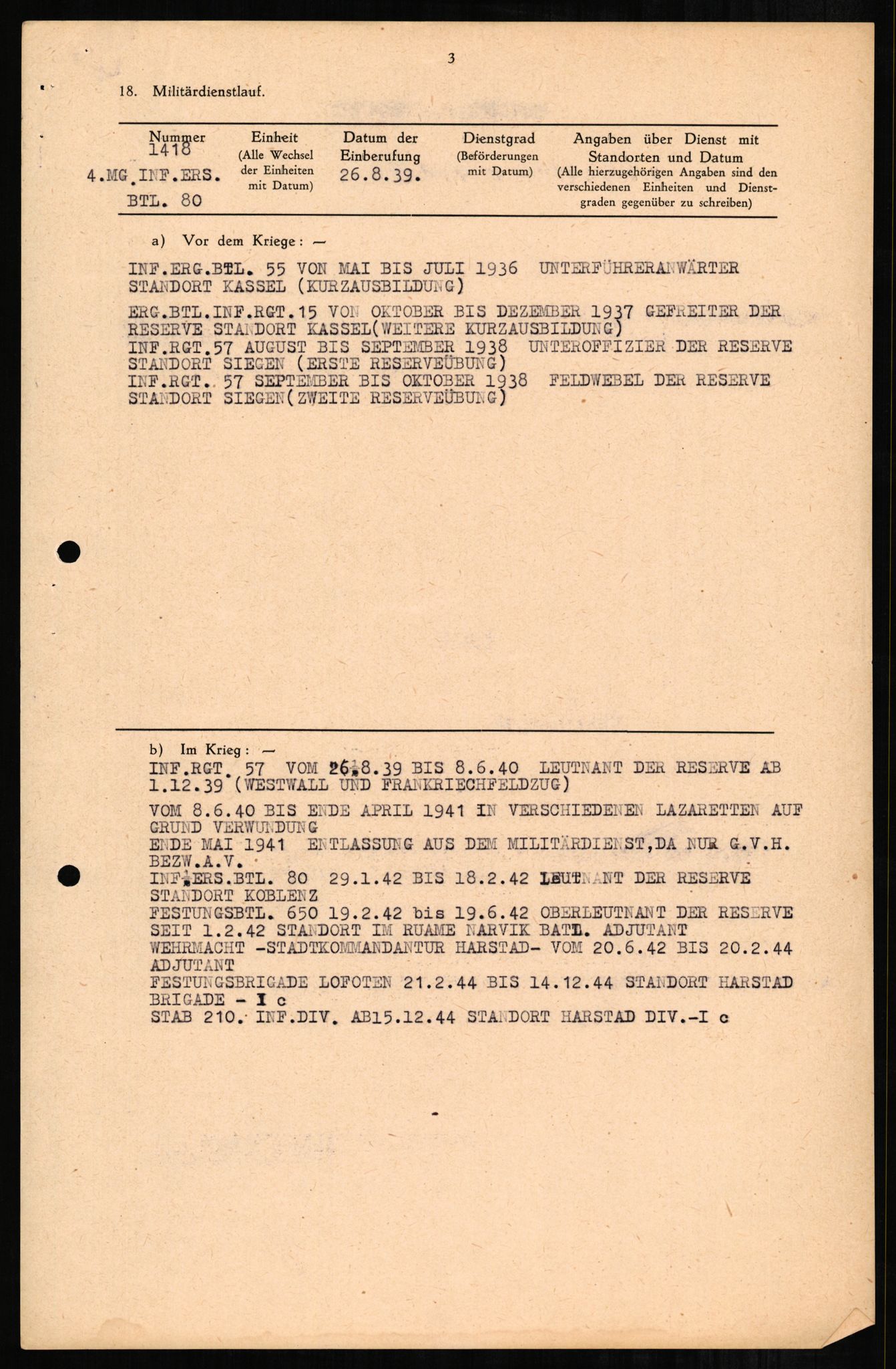 Forsvaret, Forsvarets overkommando II, RA/RAFA-3915/D/Db/L0001: CI Questionaires. Tyske okkupasjonsstyrker i Norge. Tyskere., 1945-1946, p. 45