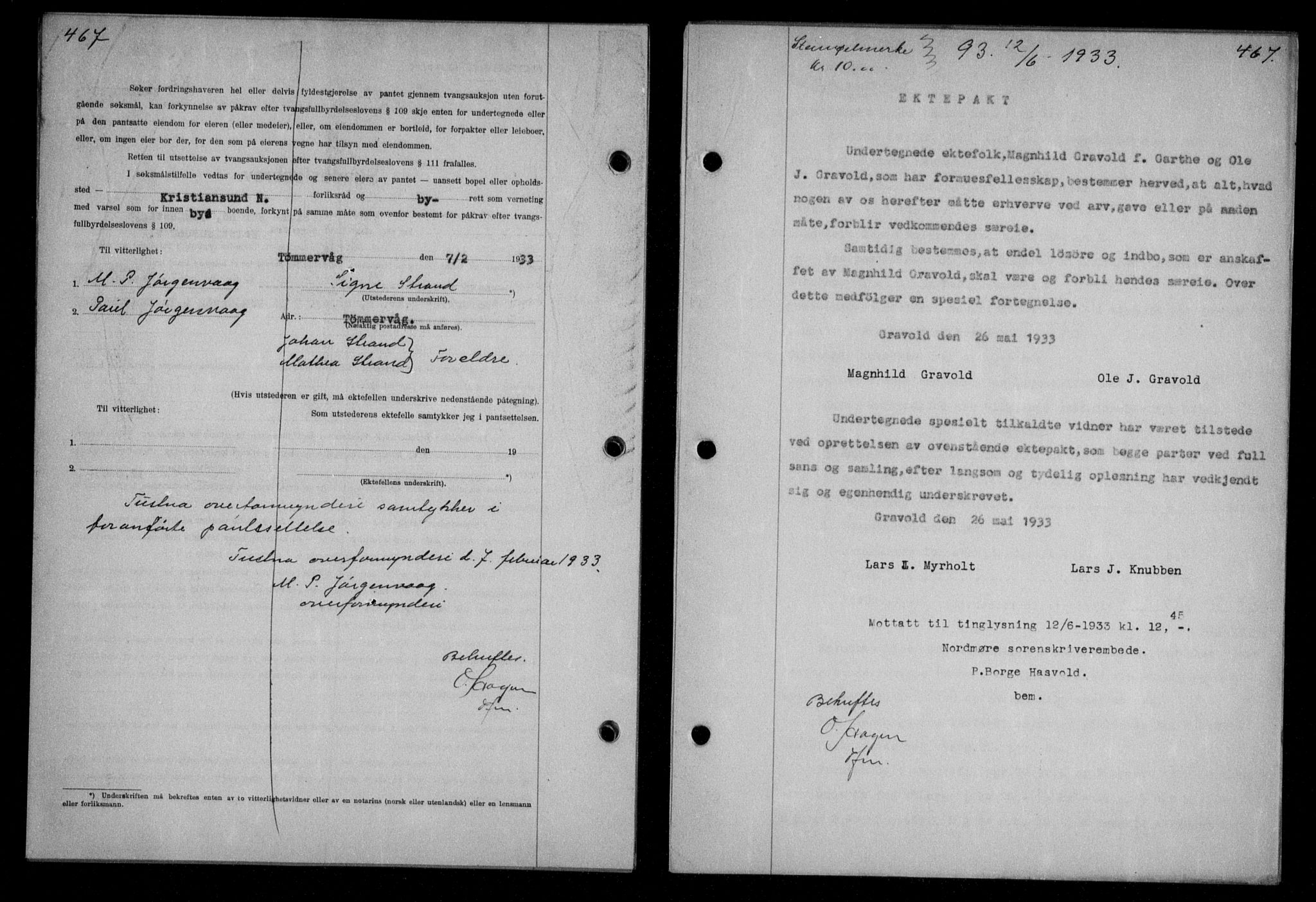 Nordmøre sorenskriveri, AV/SAT-A-4132/1/2/2Ca/L0077: Mortgage book no. 67, 1933-1933, Deed date: 12.06.1933