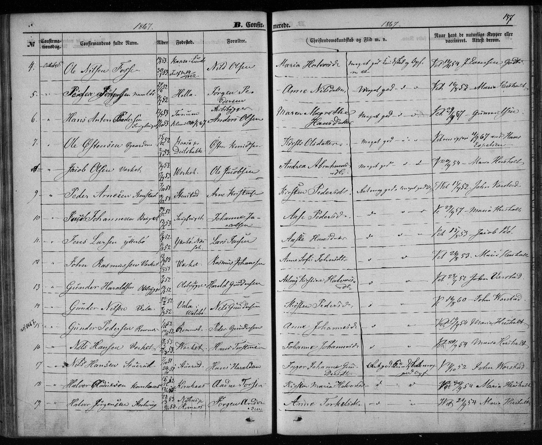 Holla kirkebøker, AV/SAKO-A-272/F/Fa/L0006: Parish register (official) no. 6, 1861-1869, p. 157