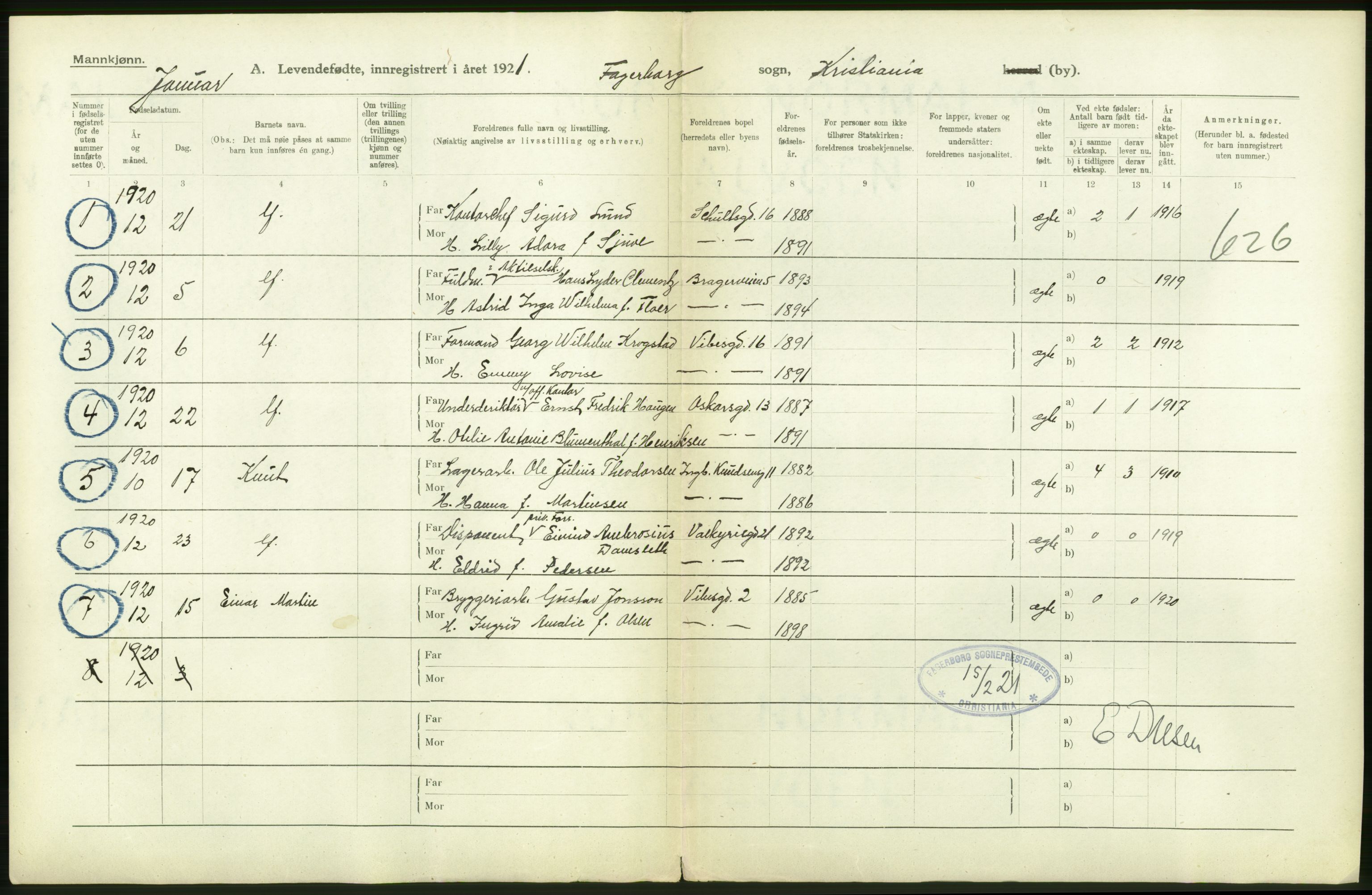 Statistisk sentralbyrå, Sosiodemografiske emner, Befolkning, AV/RA-S-2228/D/Df/Dfc/Dfca/L0010: Kristiania: Levendefødte menn og kvinner., 1921, p. 2