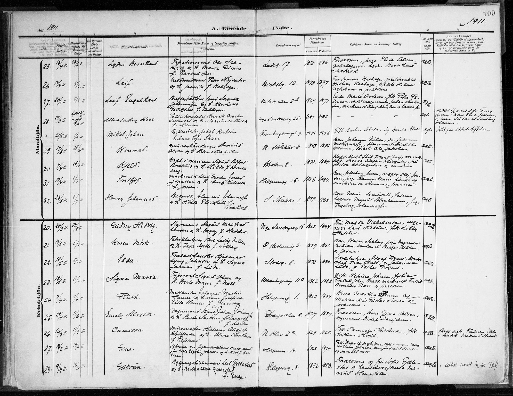 Mariakirken Sokneprestembete, AV/SAB-A-76901/H/Haa/L0010: Parish register (official) no. B 1, 1901-1915, p. 109