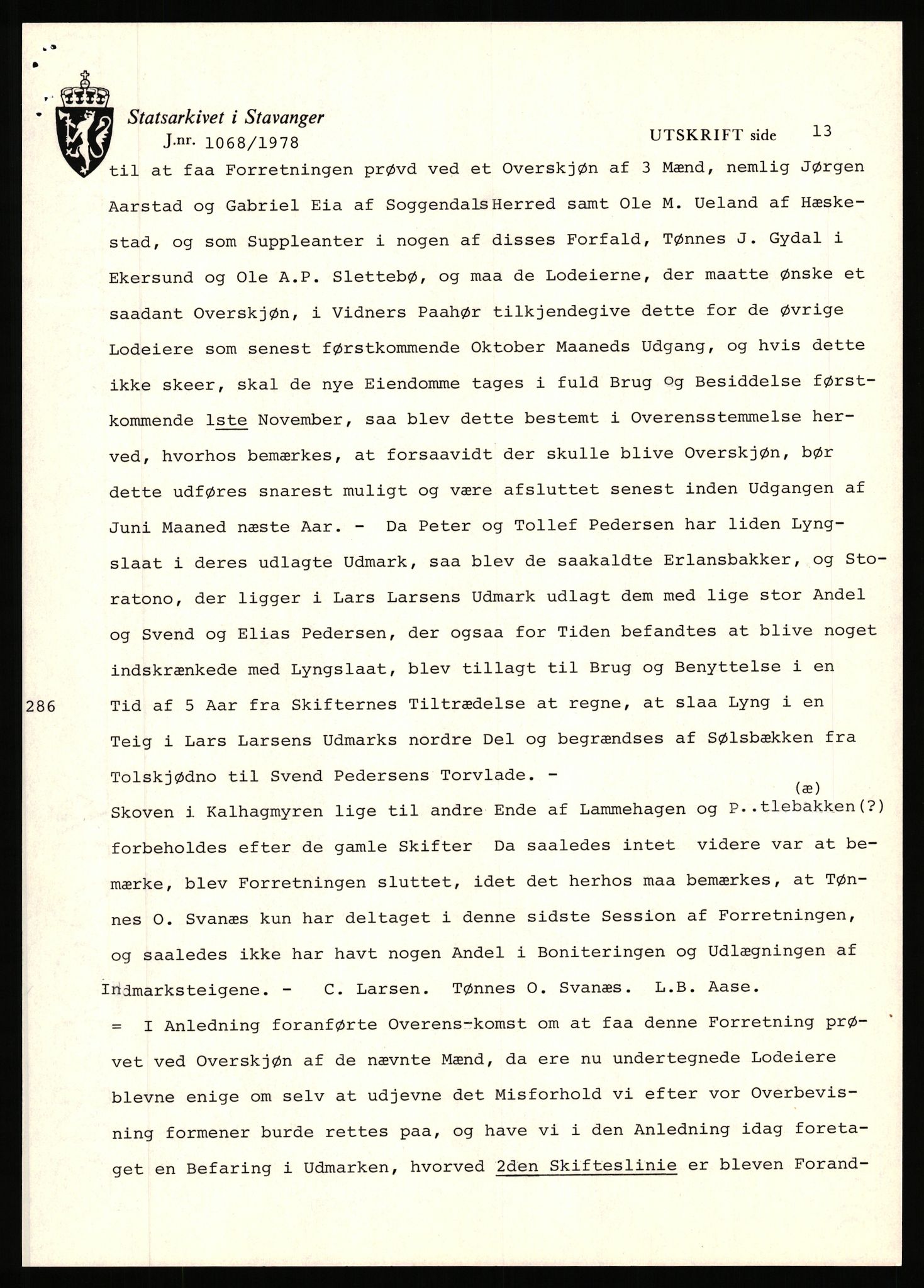 Statsarkivet i Stavanger, AV/SAST-A-101971/03/Y/Yj/L0100: Avskrifter sortert etter gårdsnavn: Ålgård - Årsland, 1750-1930, p. 184