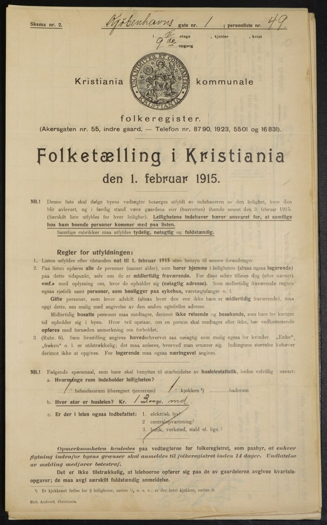 OBA, Municipal Census 1915 for Kristiania, 1915, p. 54496