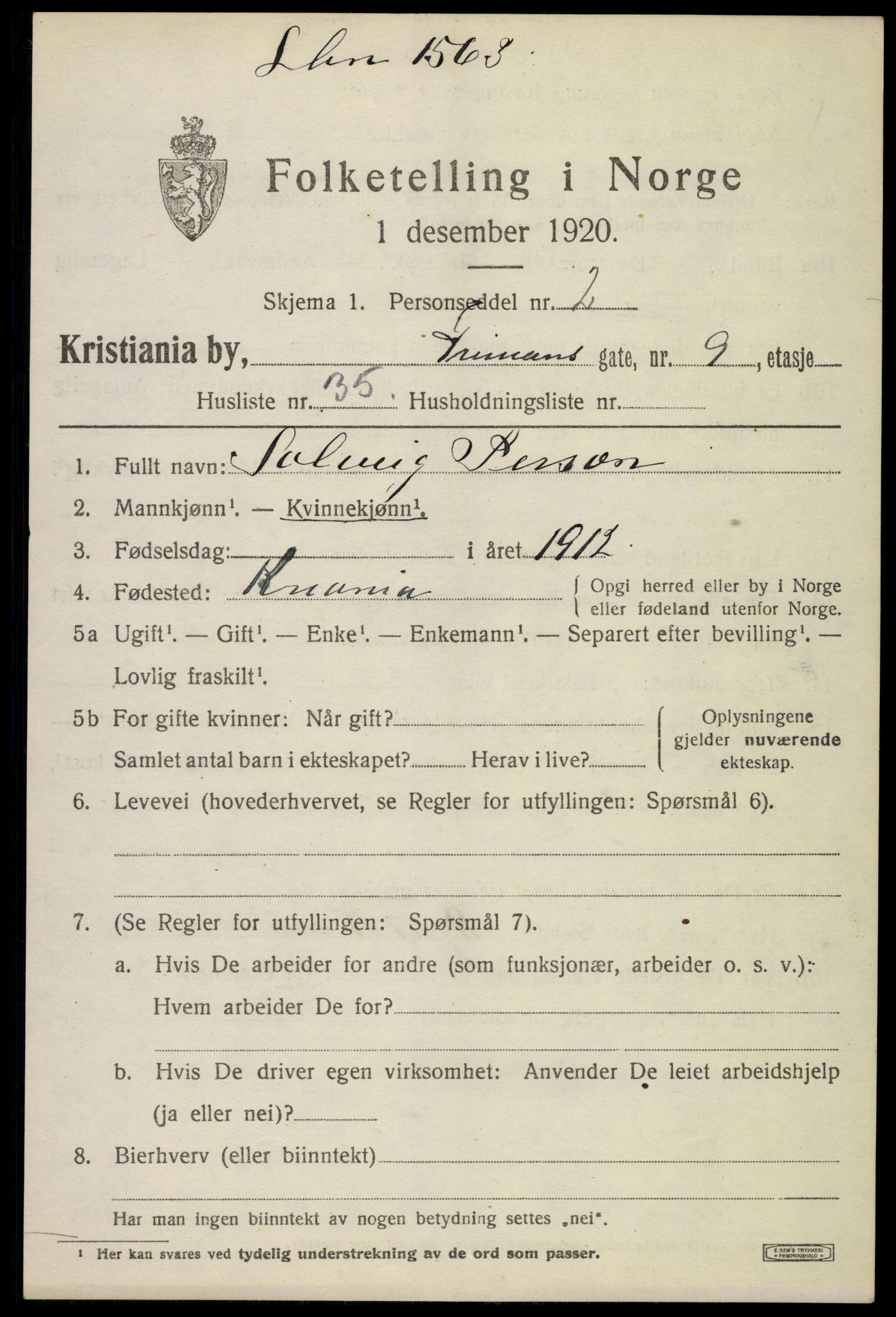 SAO, 1920 census for Kristiania, 1920, p. 238739