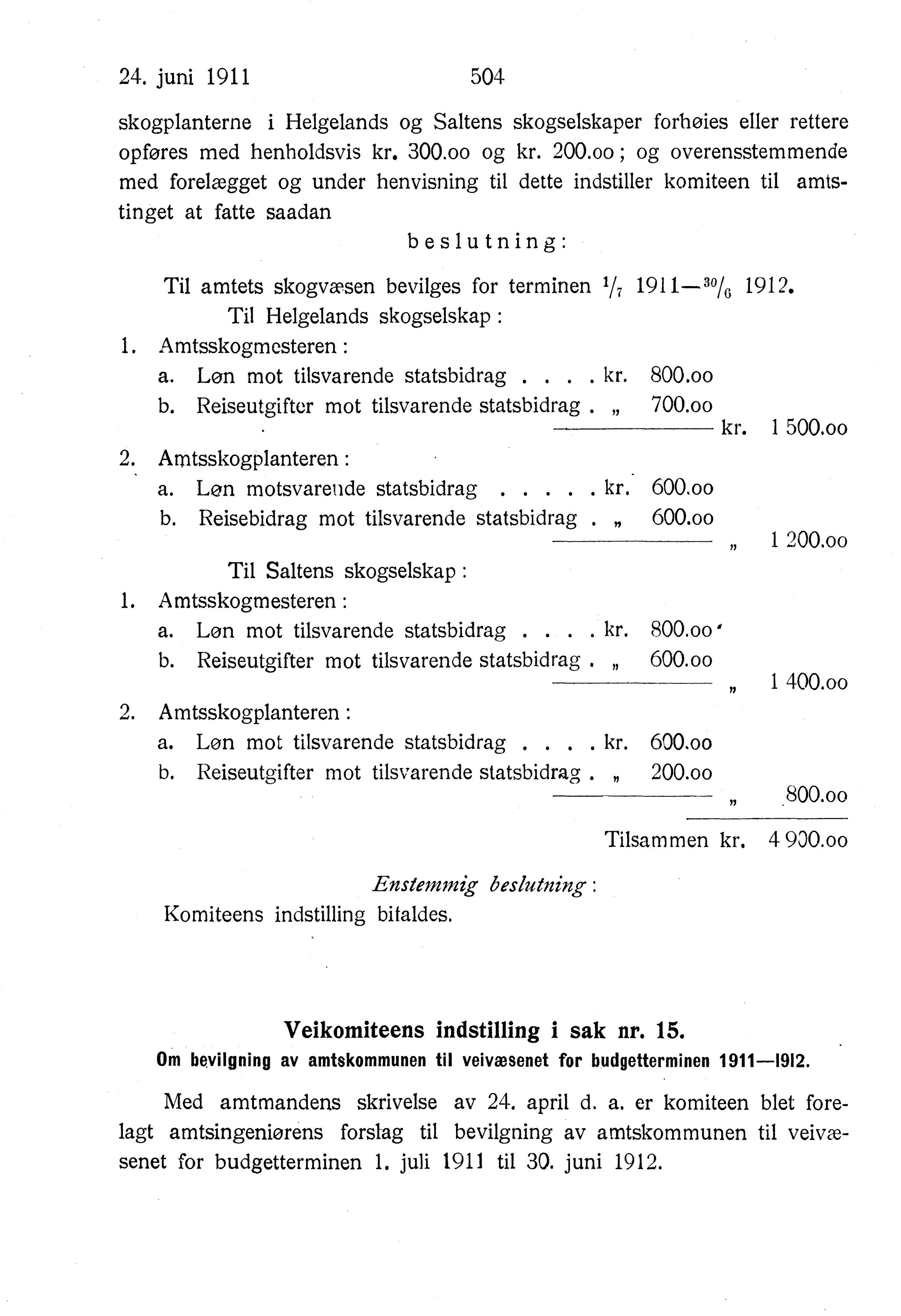 Nordland Fylkeskommune. Fylkestinget, AIN/NFK-17/176/A/Ac/L0034: Fylkestingsforhandlinger 1911, 1911