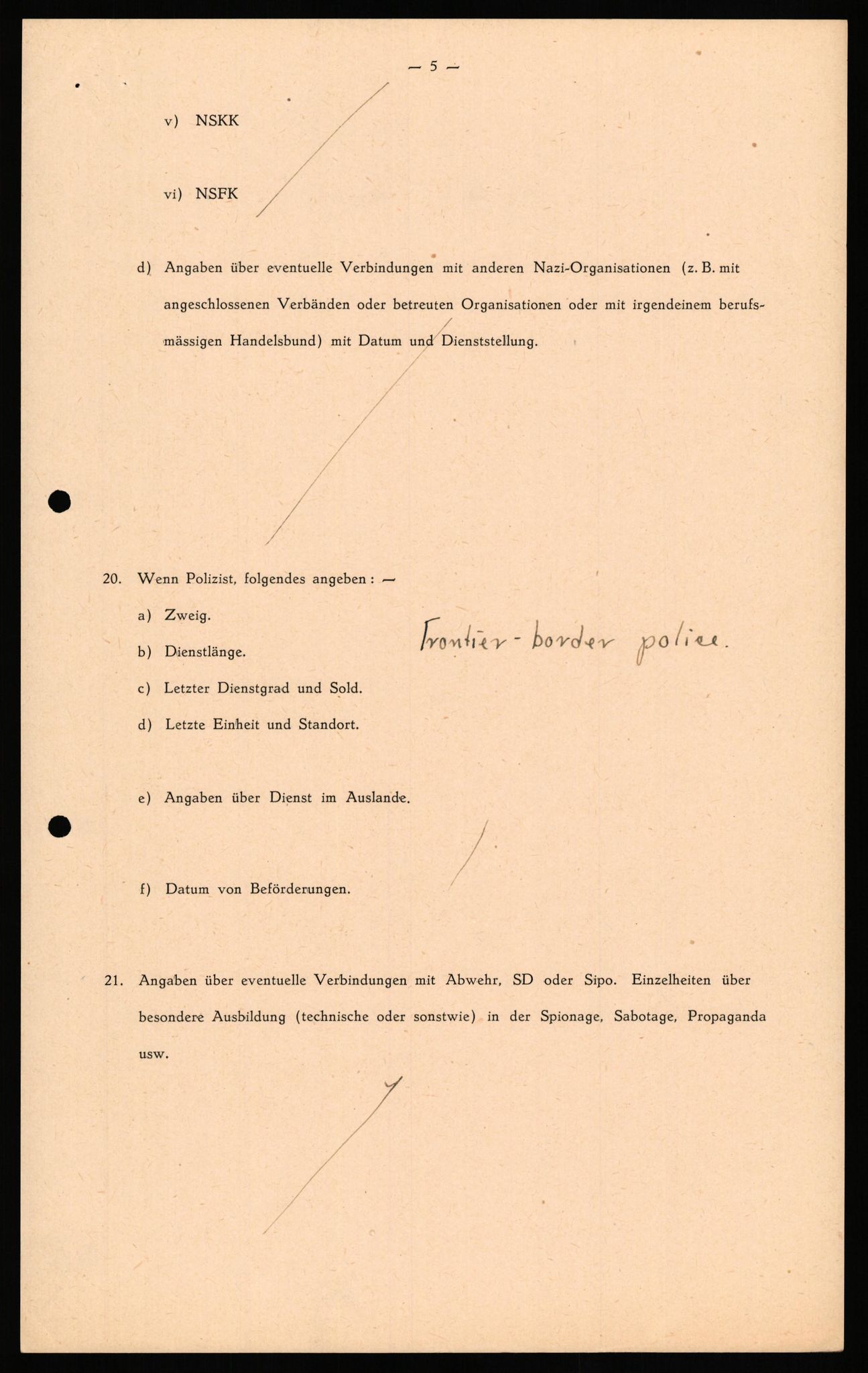 Forsvaret, Forsvarets overkommando II, RA/RAFA-3915/D/Db/L0033: CI Questionaires. Tyske okkupasjonsstyrker i Norge. Tyskere., 1945-1946, p. 264