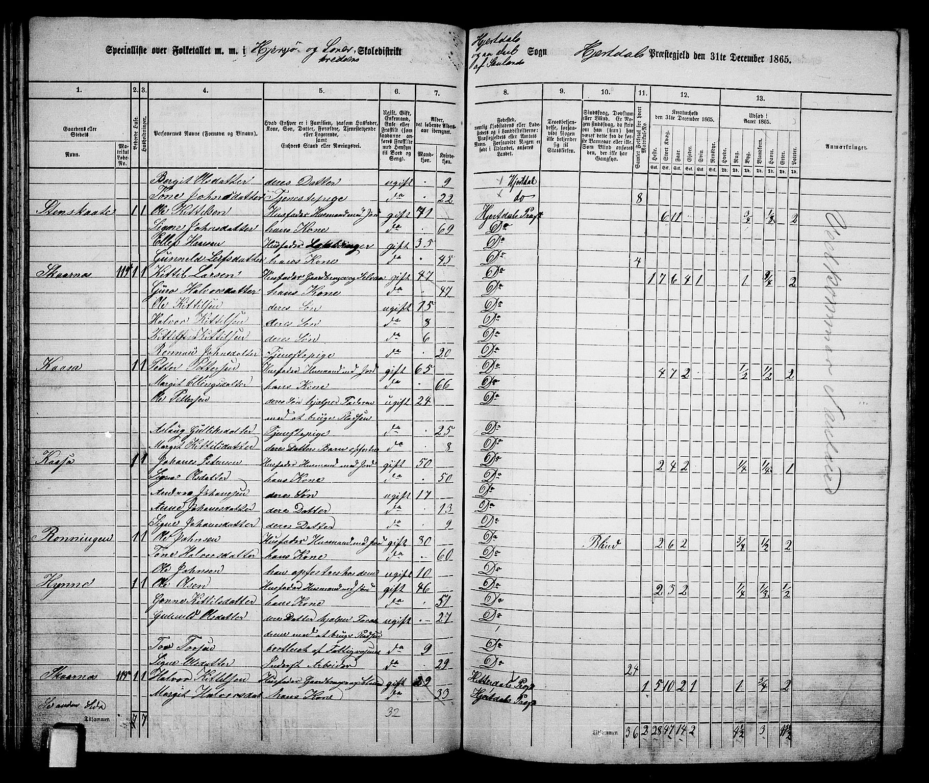 RA, 1865 census for Hjartdal, 1865, p. 58