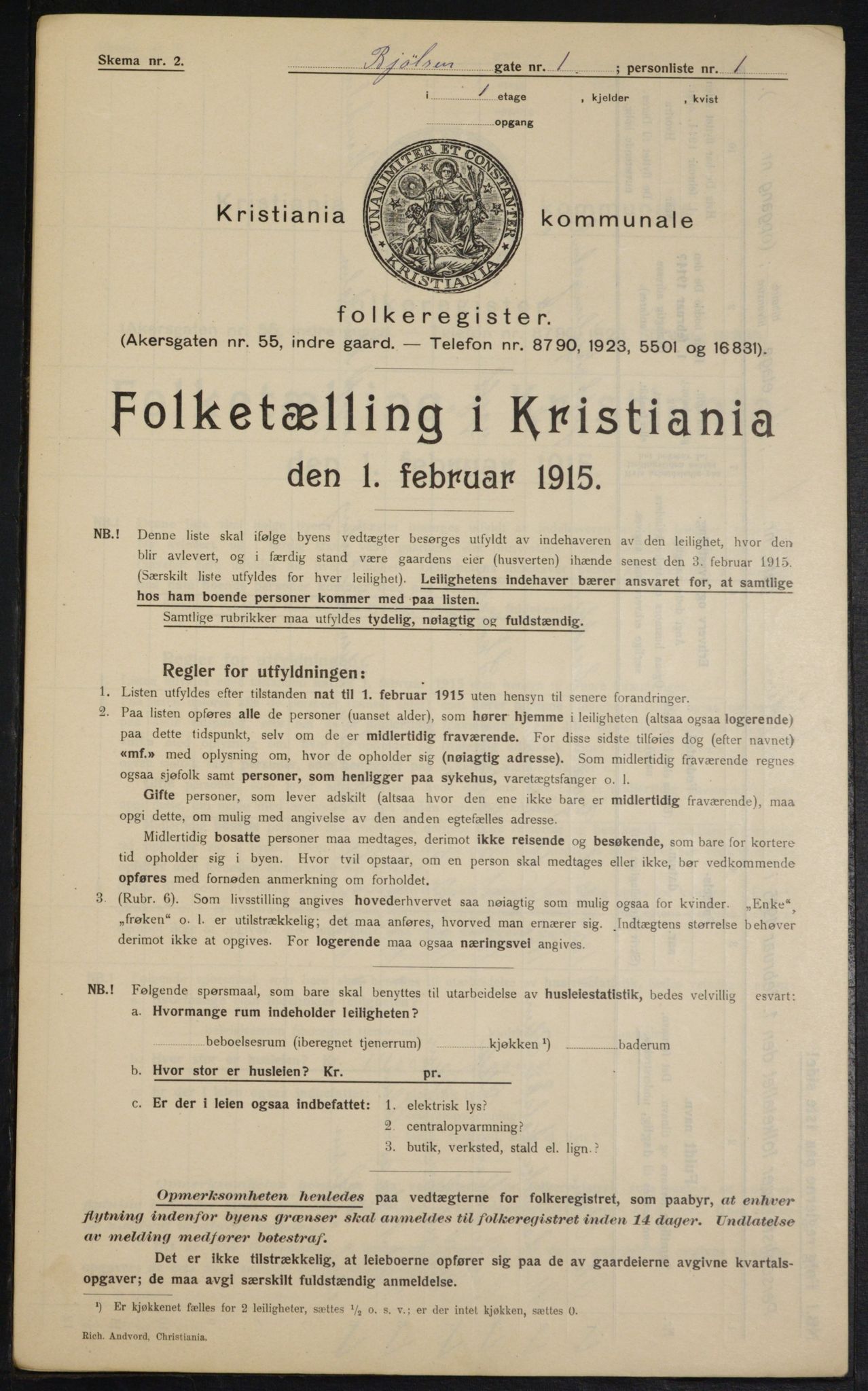 OBA, Municipal Census 1915 for Kristiania, 1915, p. 6447