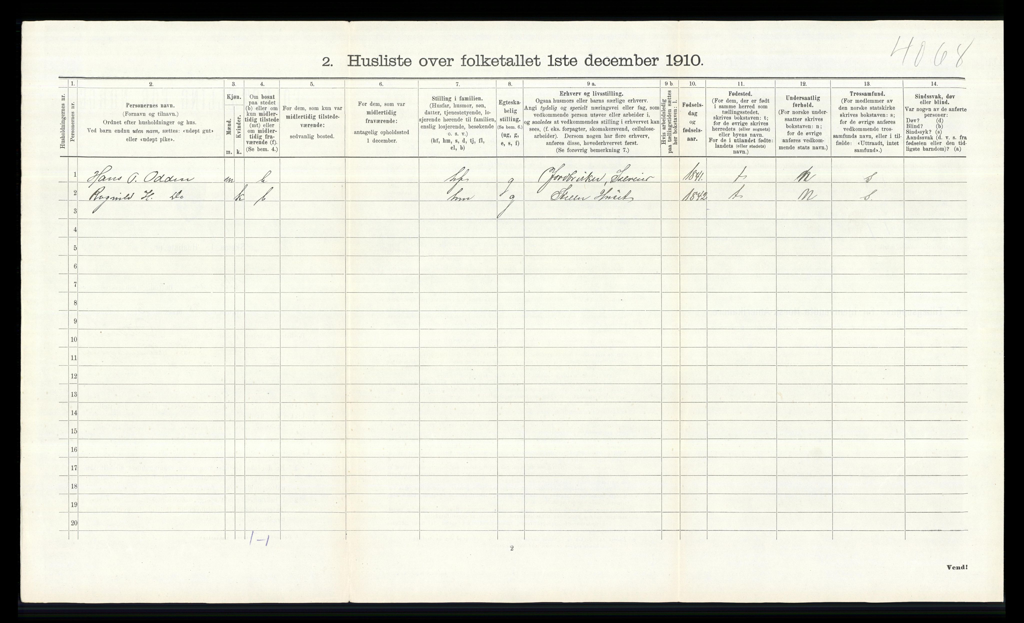 RA, 1910 census for Vågå, 1910, p. 1064