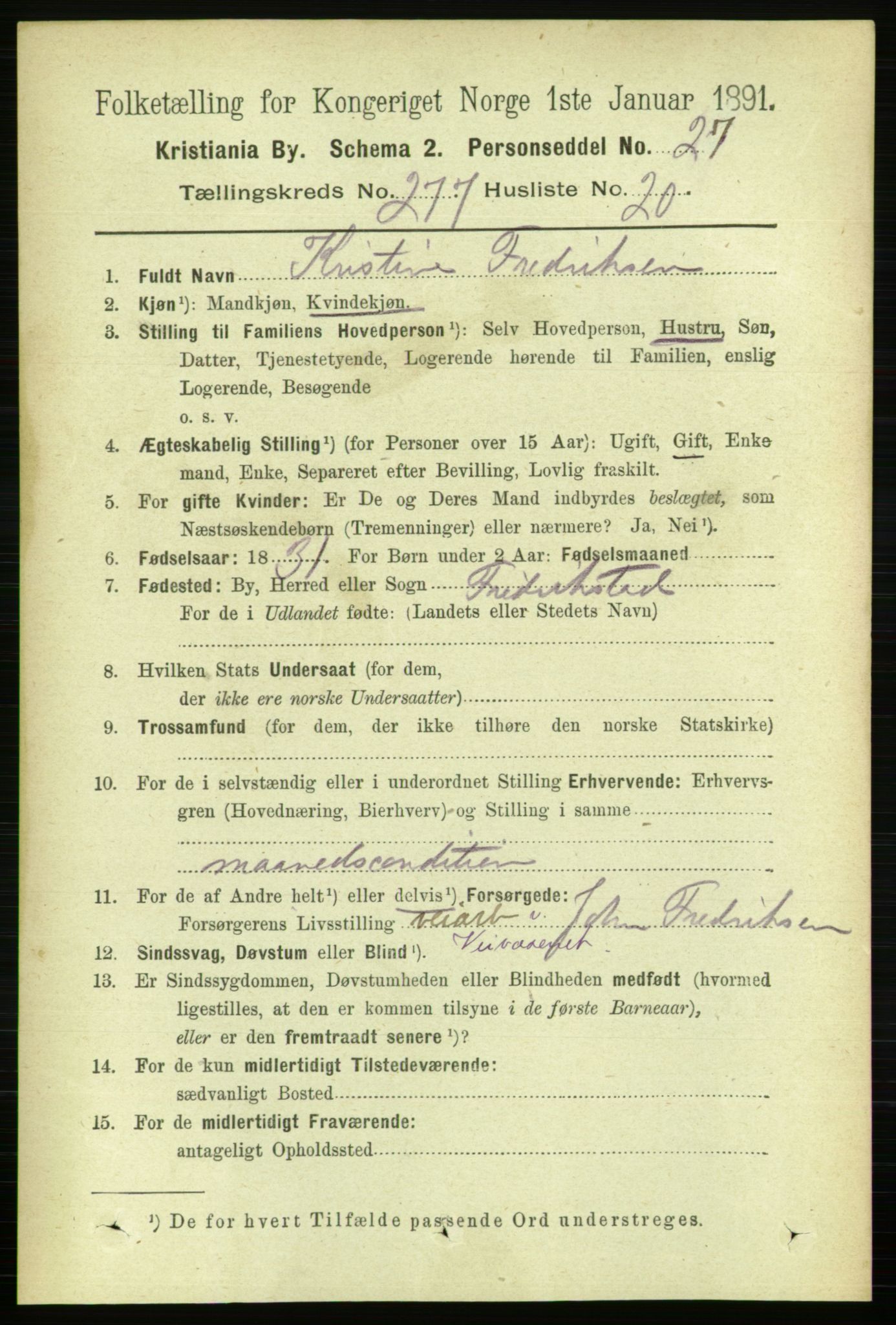 RA, 1891 census for 0301 Kristiania, 1891, p. 168517