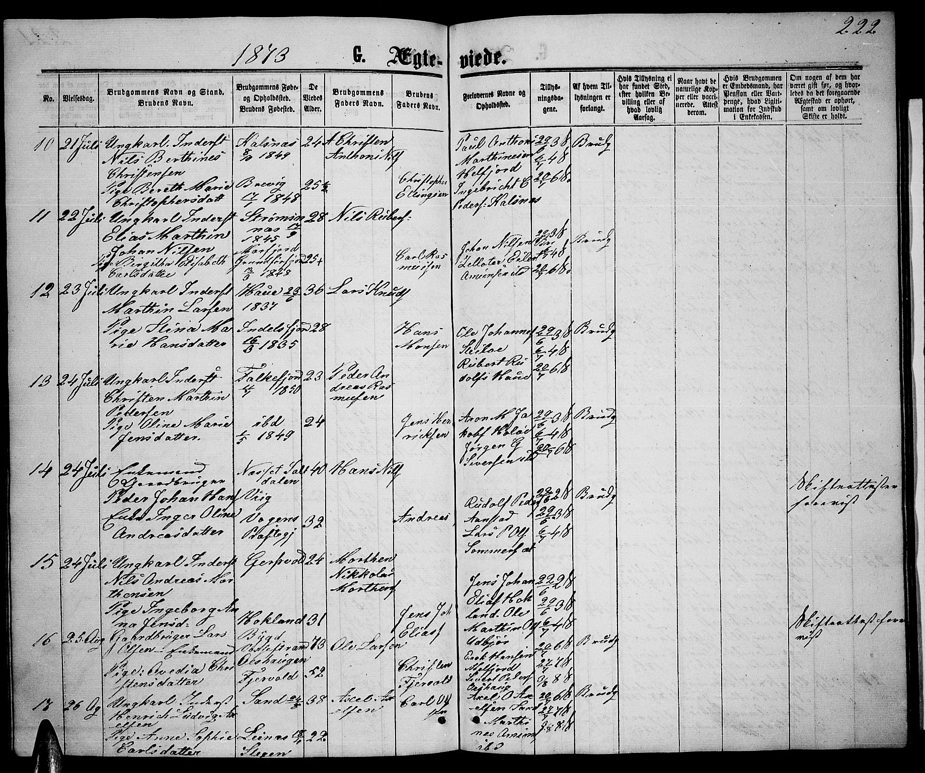 Ministerialprotokoller, klokkerbøker og fødselsregistre - Nordland, AV/SAT-A-1459/888/L1266: Parish register (copy) no. 888C04, 1864-1877, p. 222