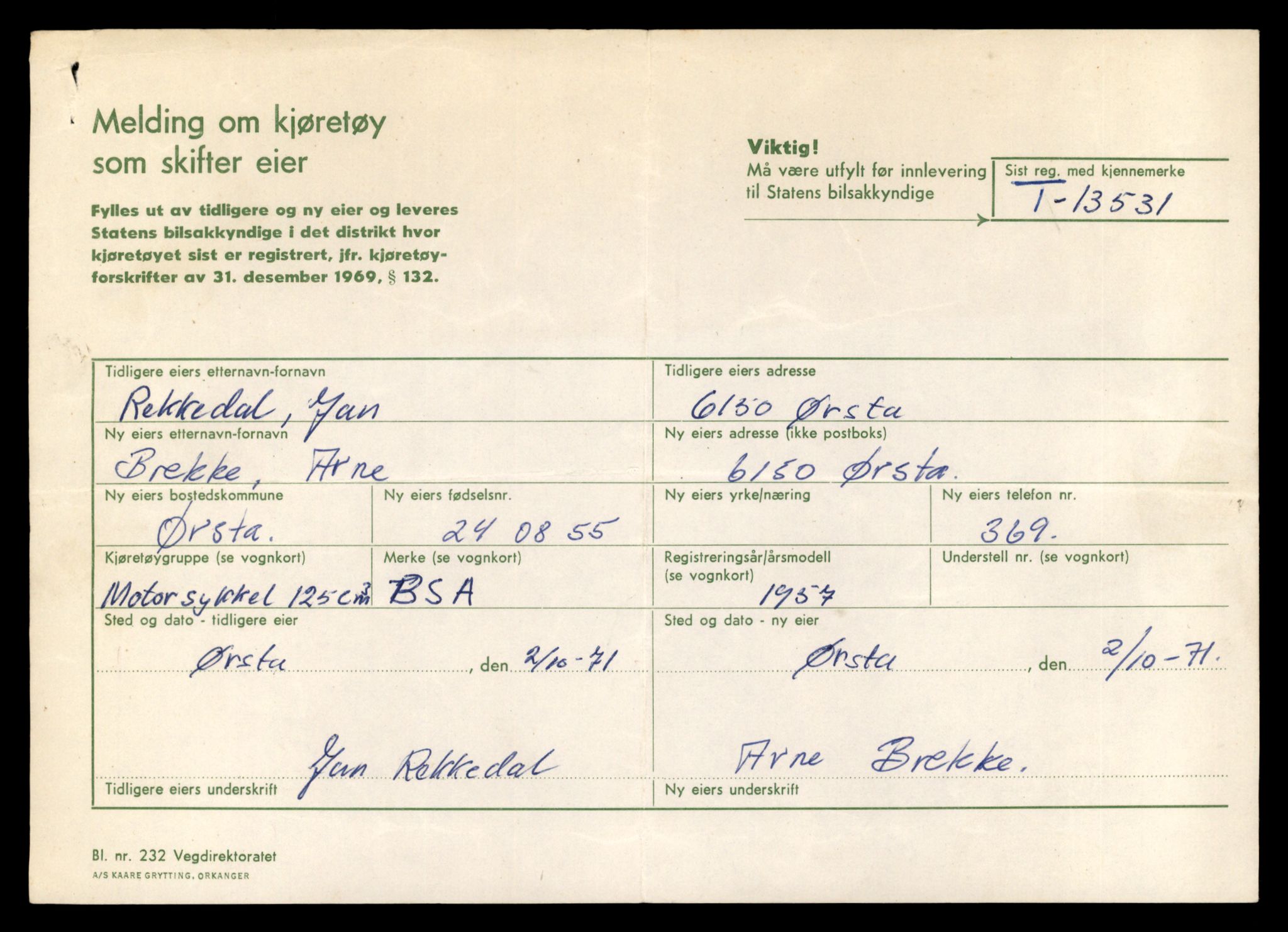 Møre og Romsdal vegkontor - Ålesund trafikkstasjon, AV/SAT-A-4099/F/Fe/L0040: Registreringskort for kjøretøy T 13531 - T 13709, 1927-1998, p. 9