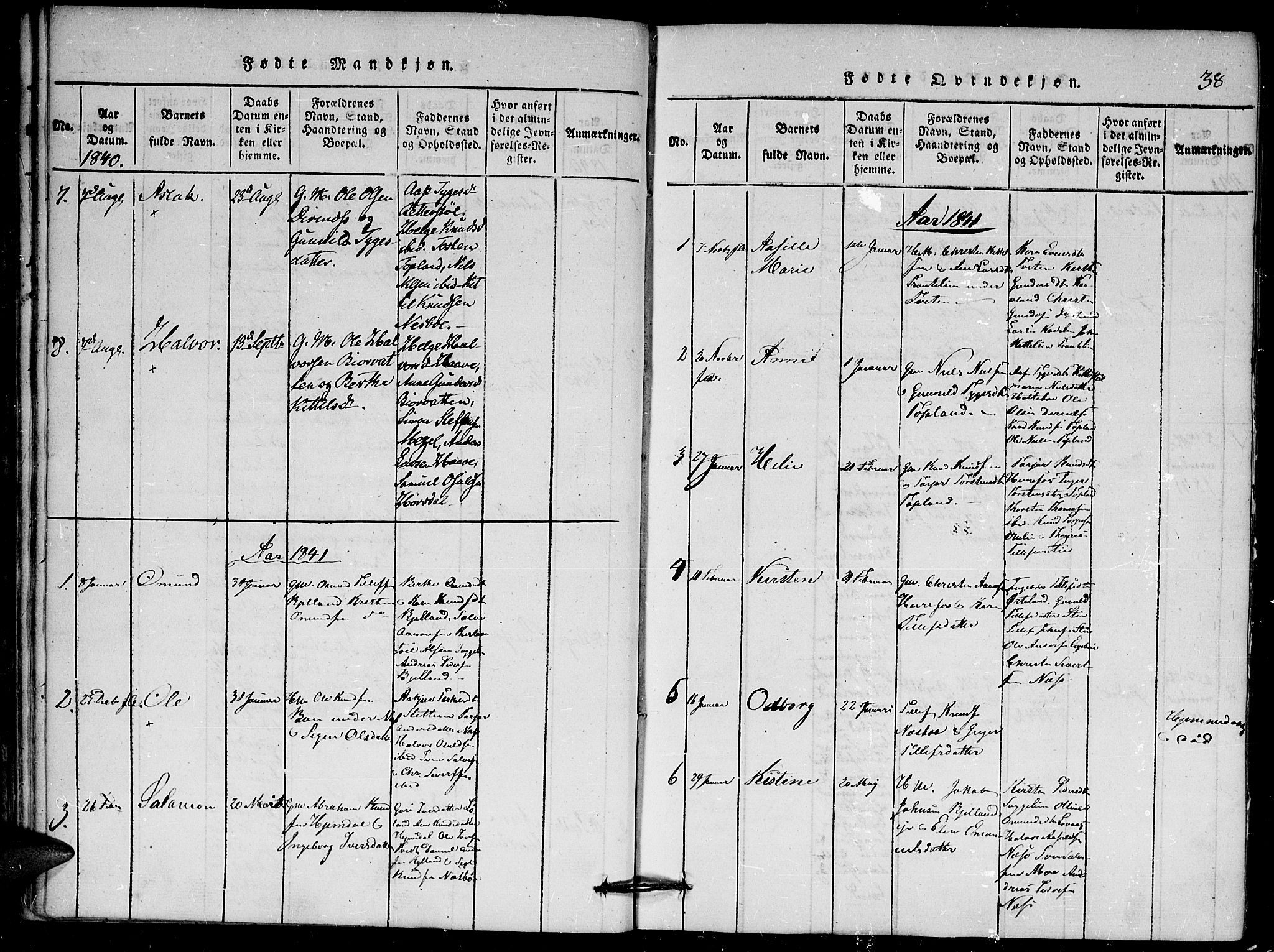 Herefoss sokneprestkontor, AV/SAK-1111-0019/F/Fa/Faa/L0001: Parish register (official) no. A 1, 1816-1860, p. 38