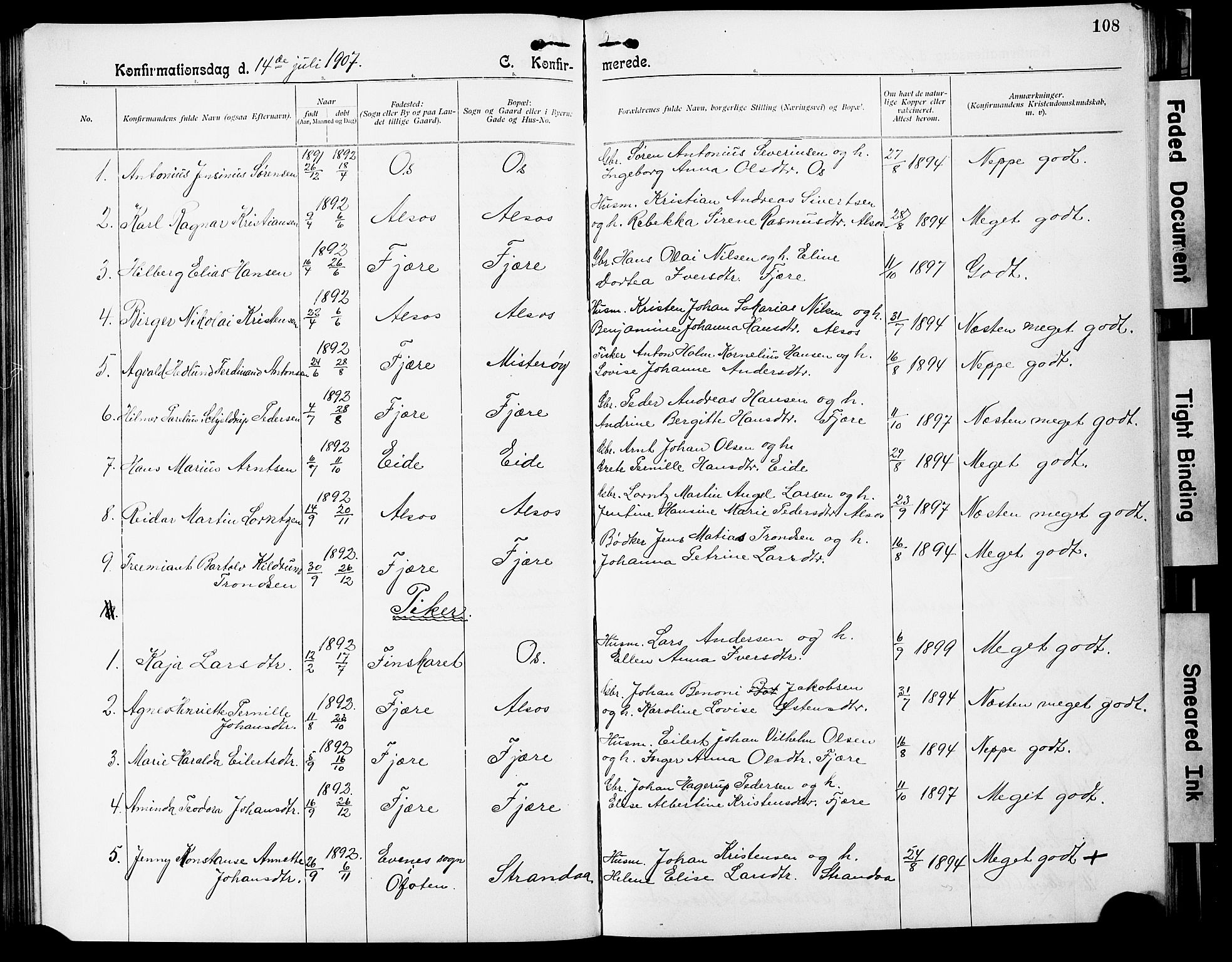 Ministerialprotokoller, klokkerbøker og fødselsregistre - Nordland, SAT/A-1459/803/L0077: Parish register (copy) no. 803C04, 1897-1930, p. 108