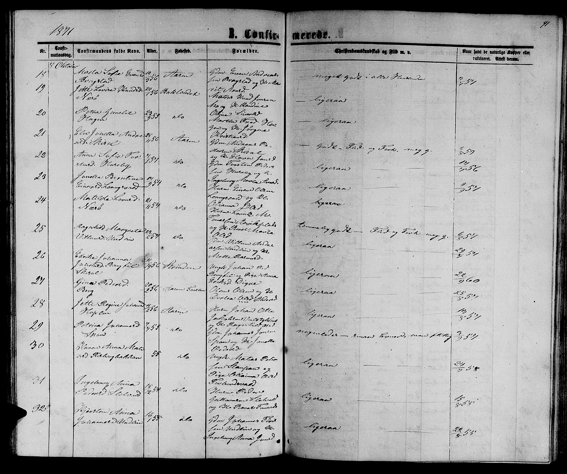 Ministerialprotokoller, klokkerbøker og fødselsregistre - Nord-Trøndelag, SAT/A-1458/714/L0133: Parish register (copy) no. 714C02, 1865-1877, p. 91