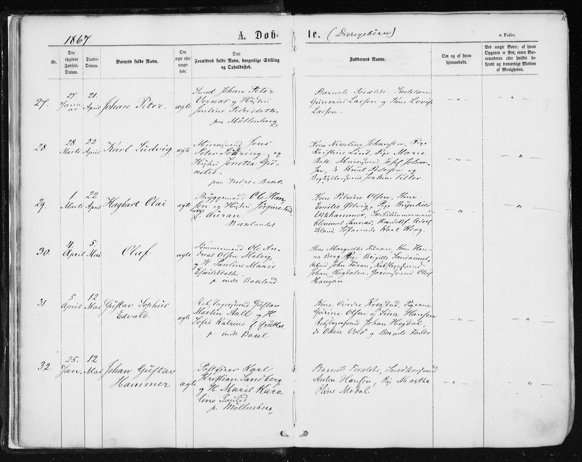 Ministerialprotokoller, klokkerbøker og fødselsregistre - Sør-Trøndelag, SAT/A-1456/604/L0186: Parish register (official) no. 604A07, 1866-1877, p. 15