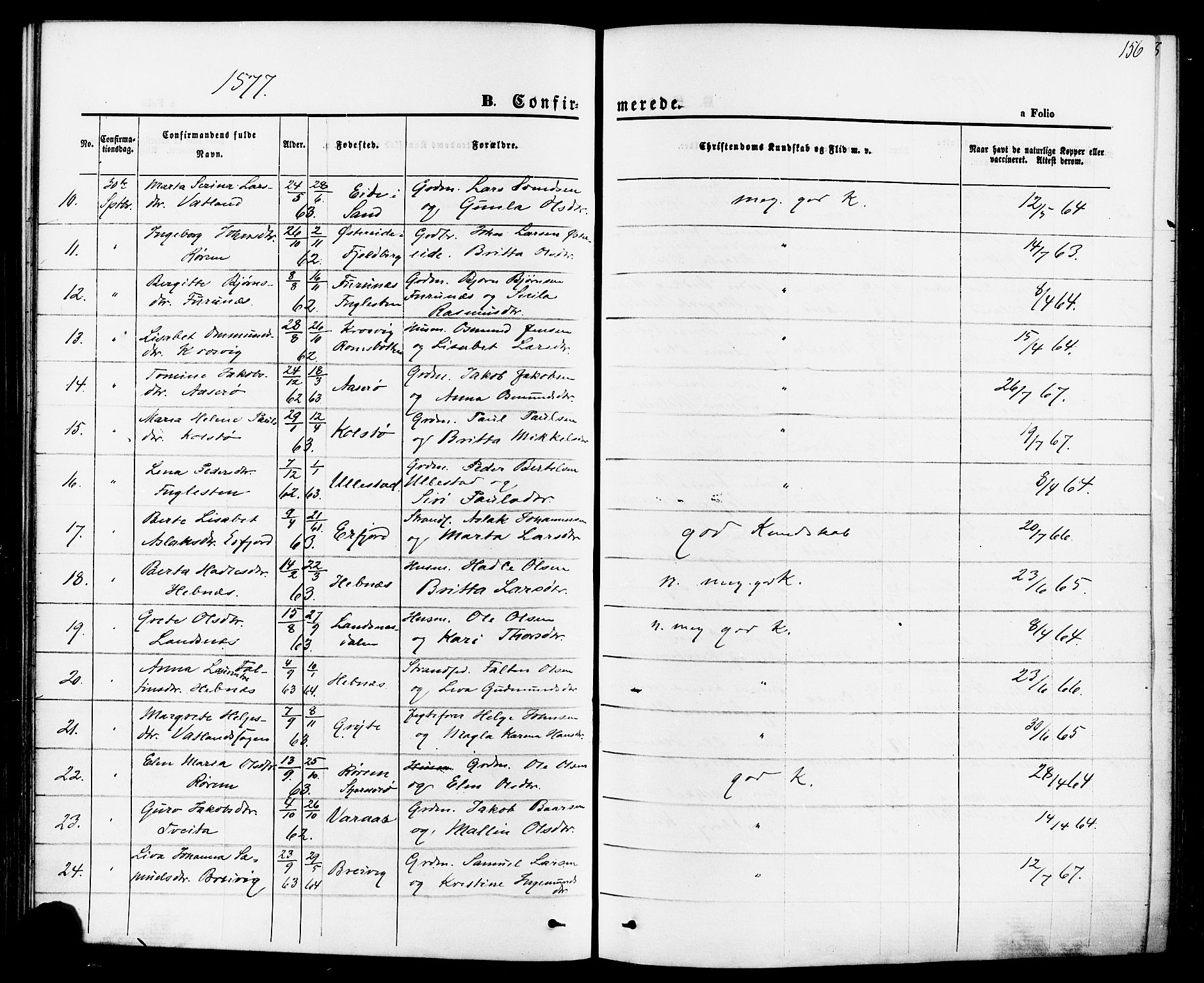 Jelsa sokneprestkontor, AV/SAST-A-101842/01/IV: Parish register (official) no. A 8, 1867-1883, p. 156