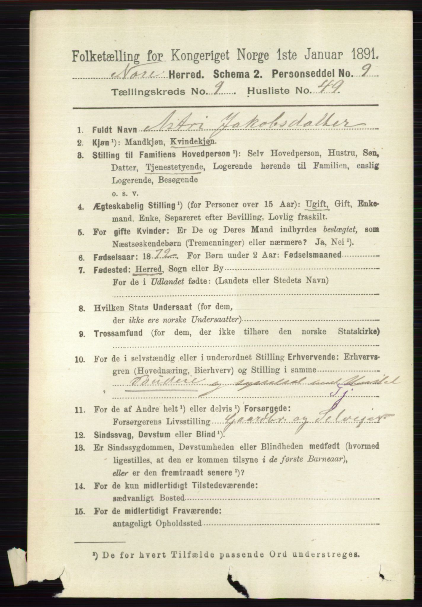 RA, 1891 census for 0633 Nore, 1891, p. 3510