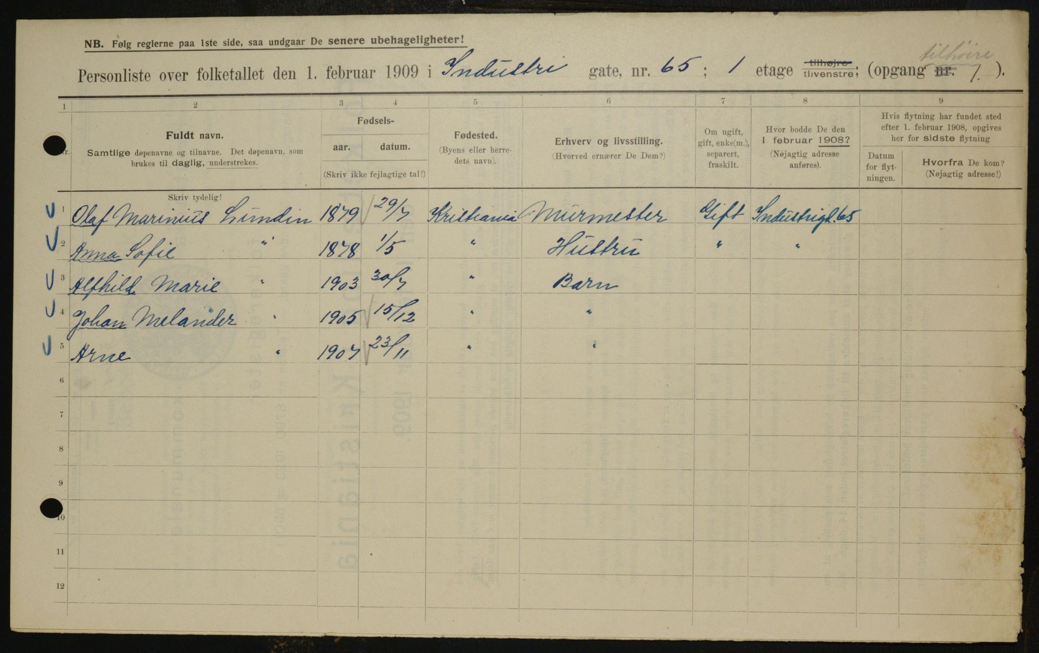 OBA, Municipal Census 1909 for Kristiania, 1909, p. 39944