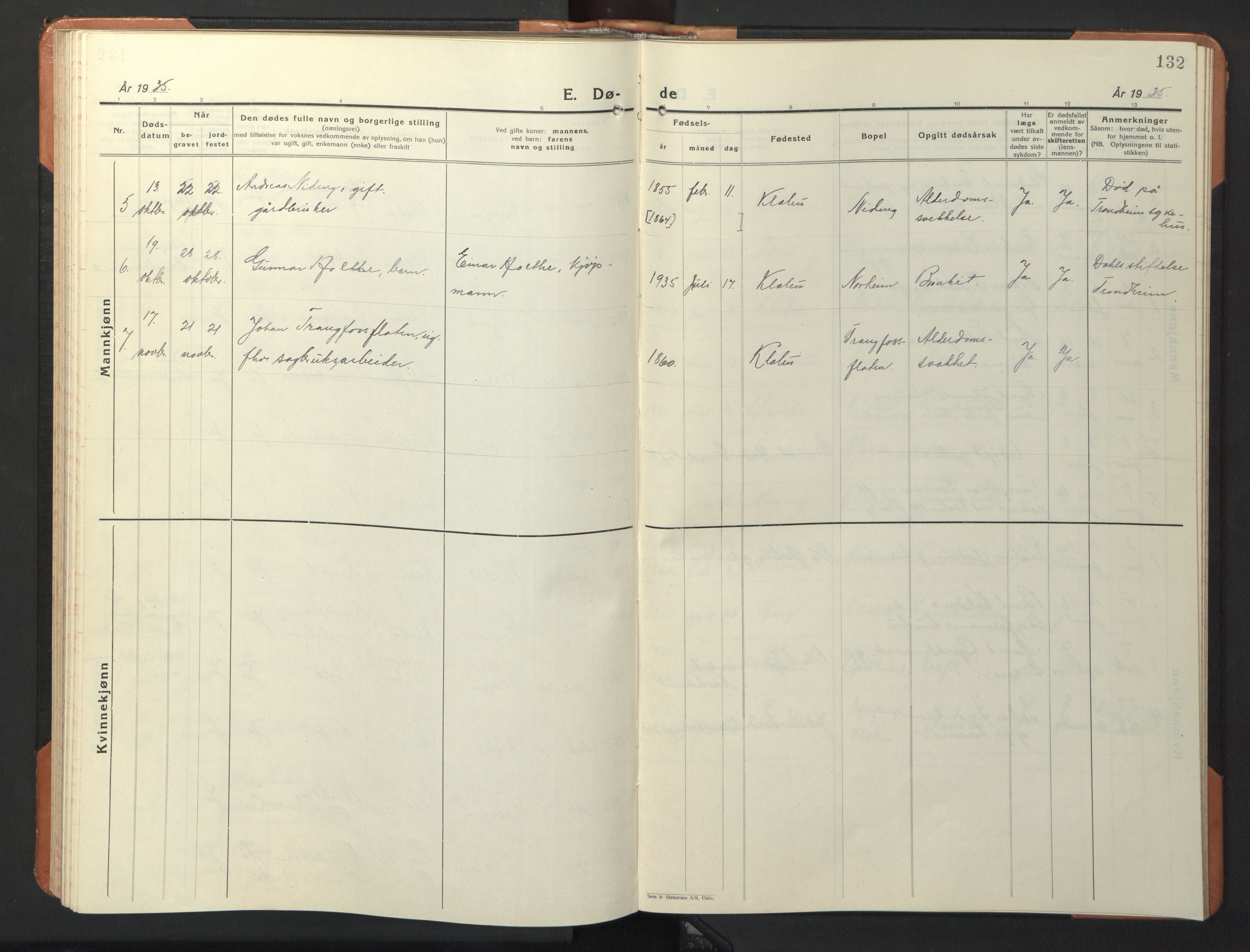 Ministerialprotokoller, klokkerbøker og fødselsregistre - Sør-Trøndelag, SAT/A-1456/618/L0454: Parish register (copy) no. 618C05, 1926-1946, p. 132