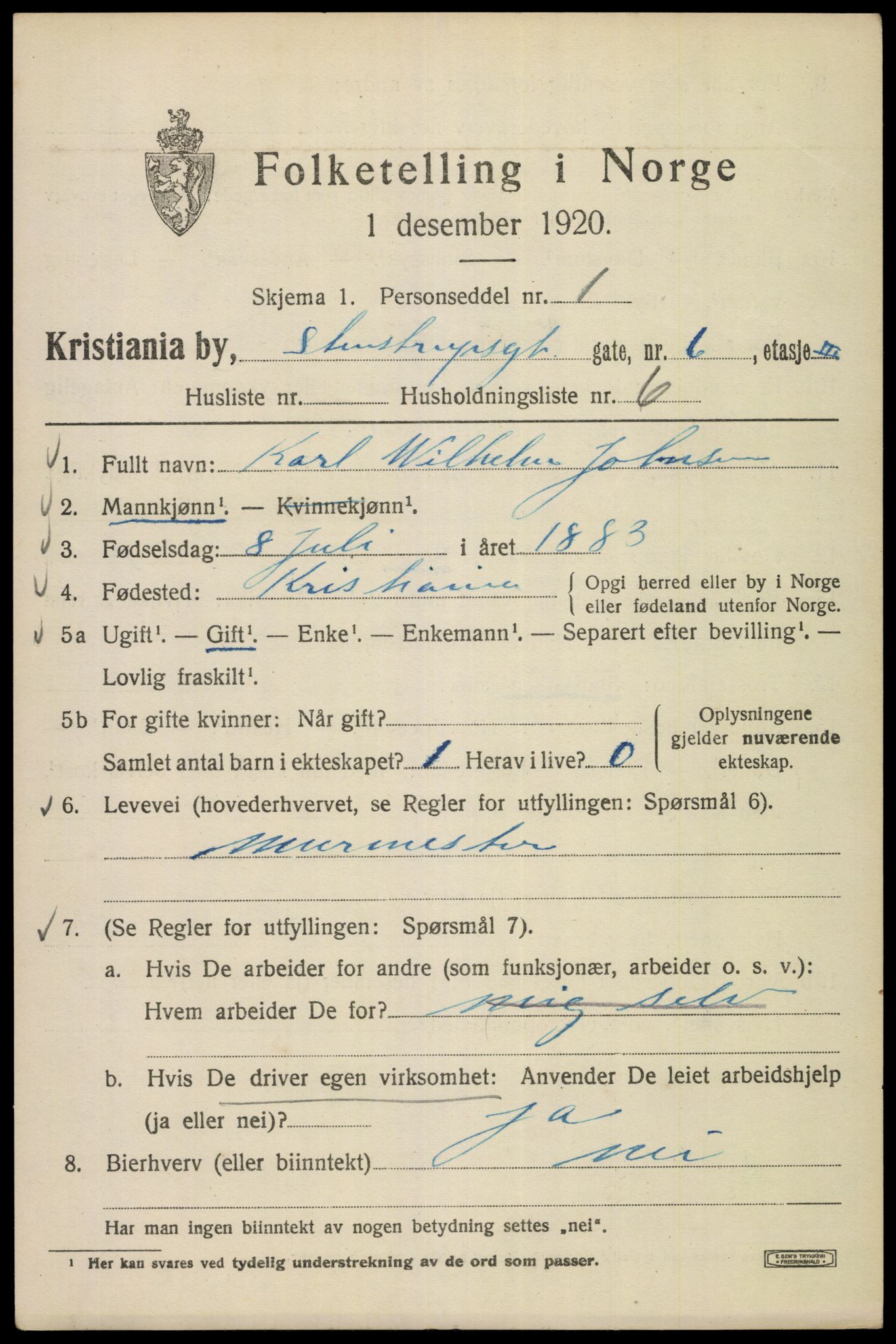 SAO, 1920 census for Kristiania, 1920, p. 537949