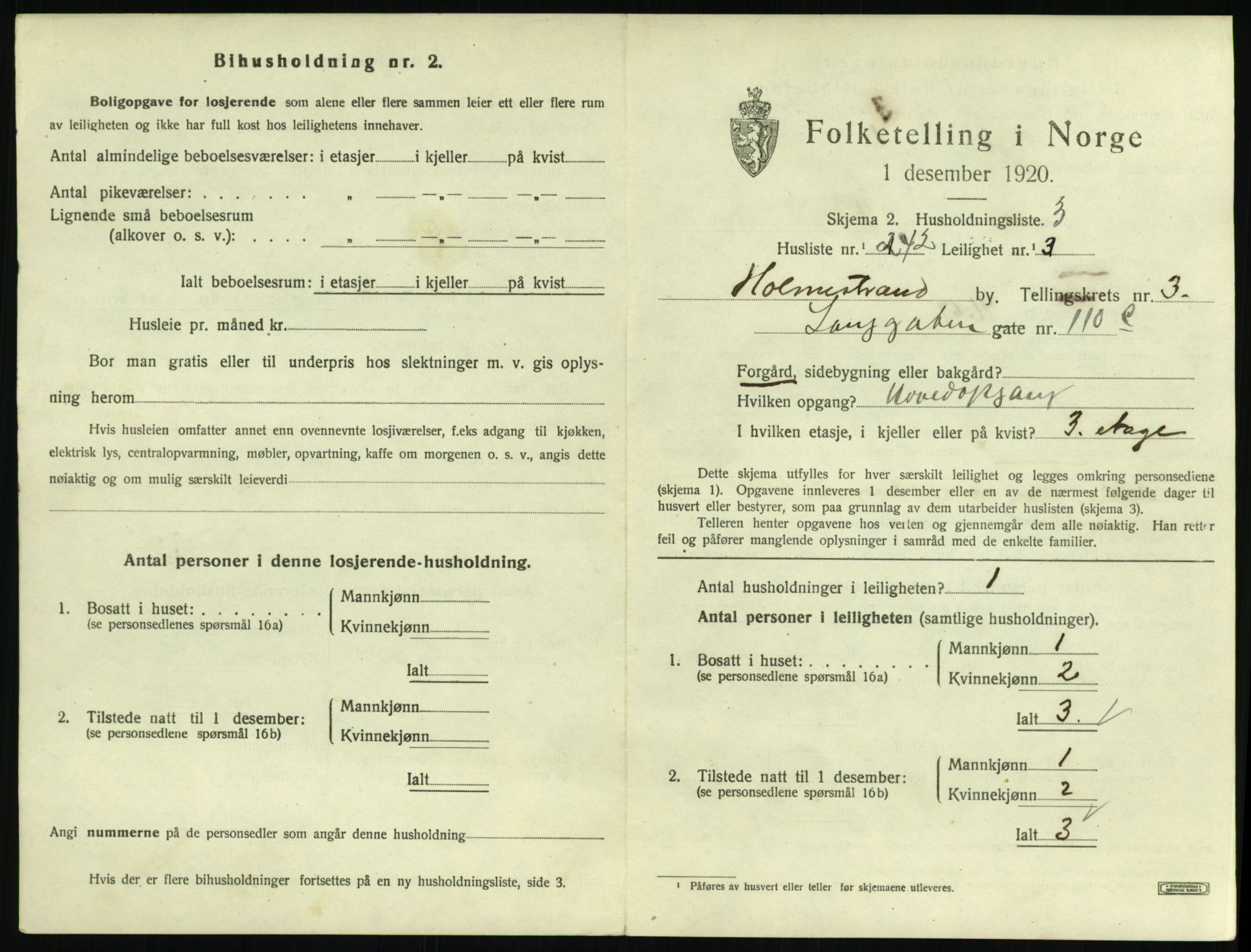 SAKO, 1920 census for Holmestrand, 1920, p. 1434