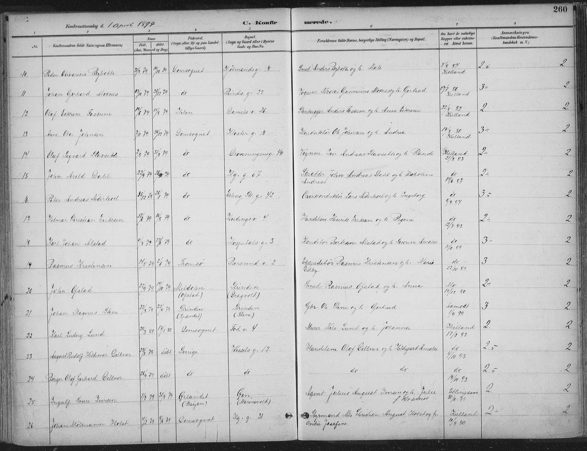 Ministerialprotokoller, klokkerbøker og fødselsregistre - Sør-Trøndelag, SAT/A-1456/601/L0062: Parish register (official) no. 601A30, 1891-1911, p. 260