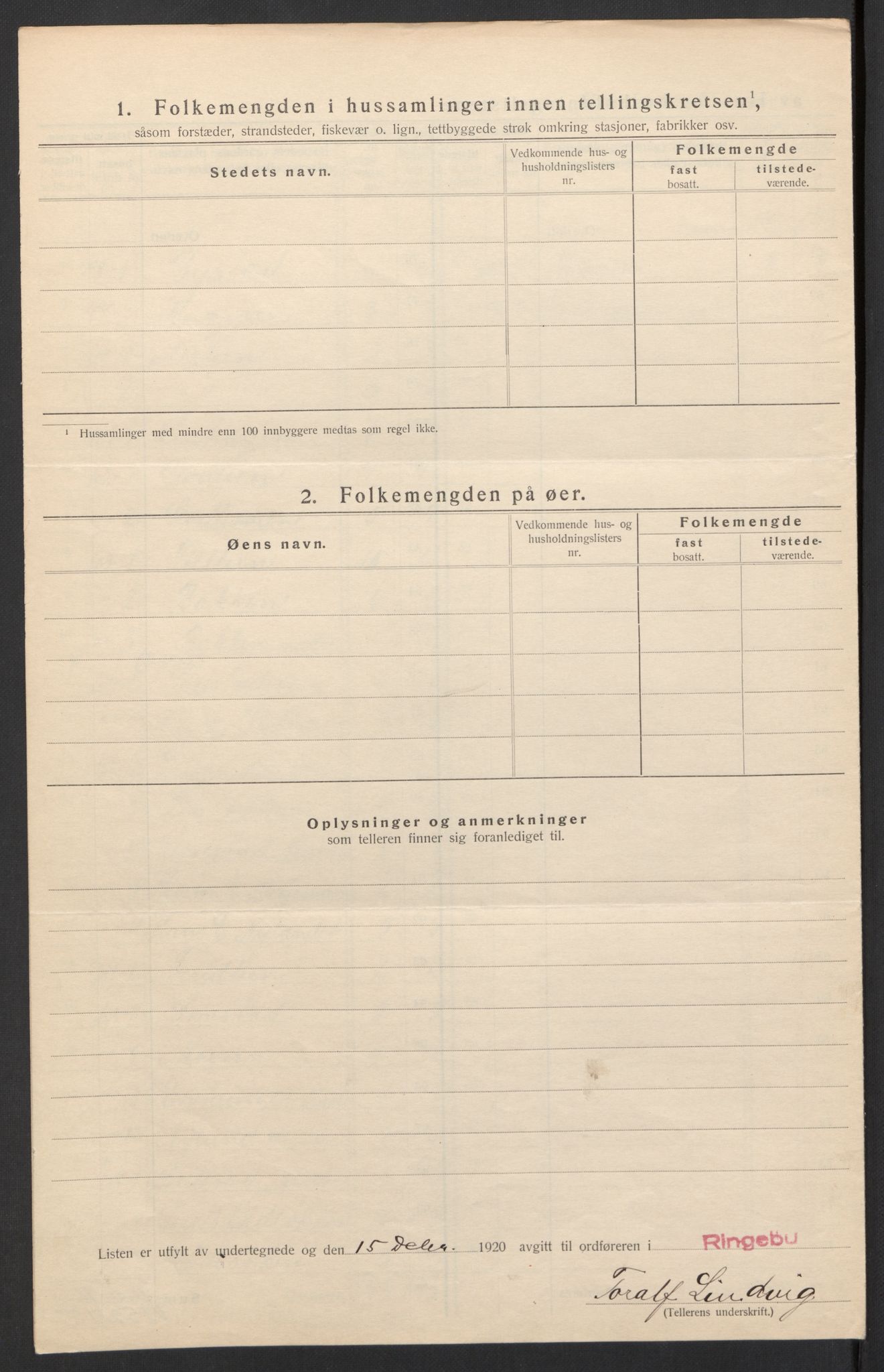 SAH, 1920 census for Ringebu, 1920, p. 28